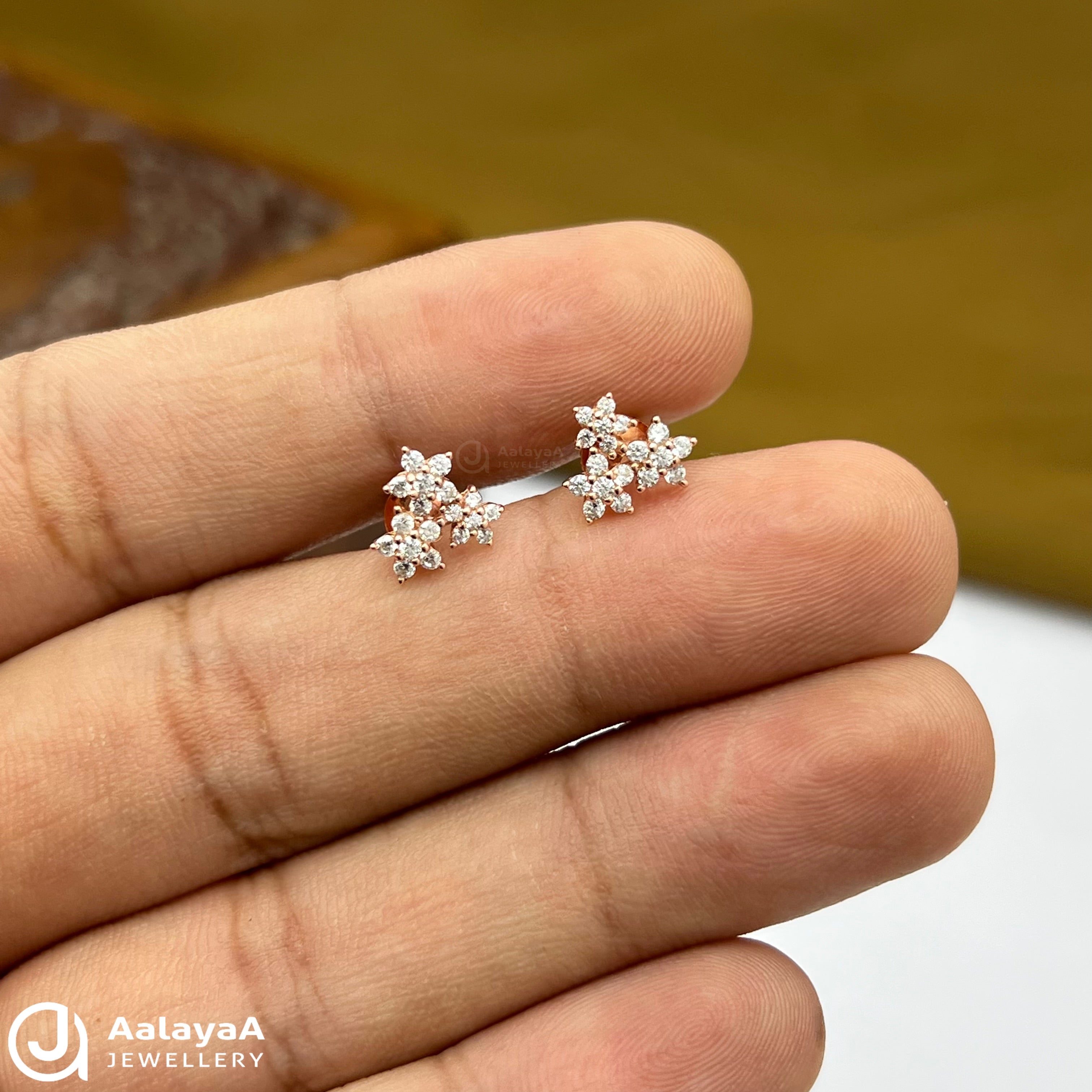 Silver Rose Gold Triple Bloom Earings