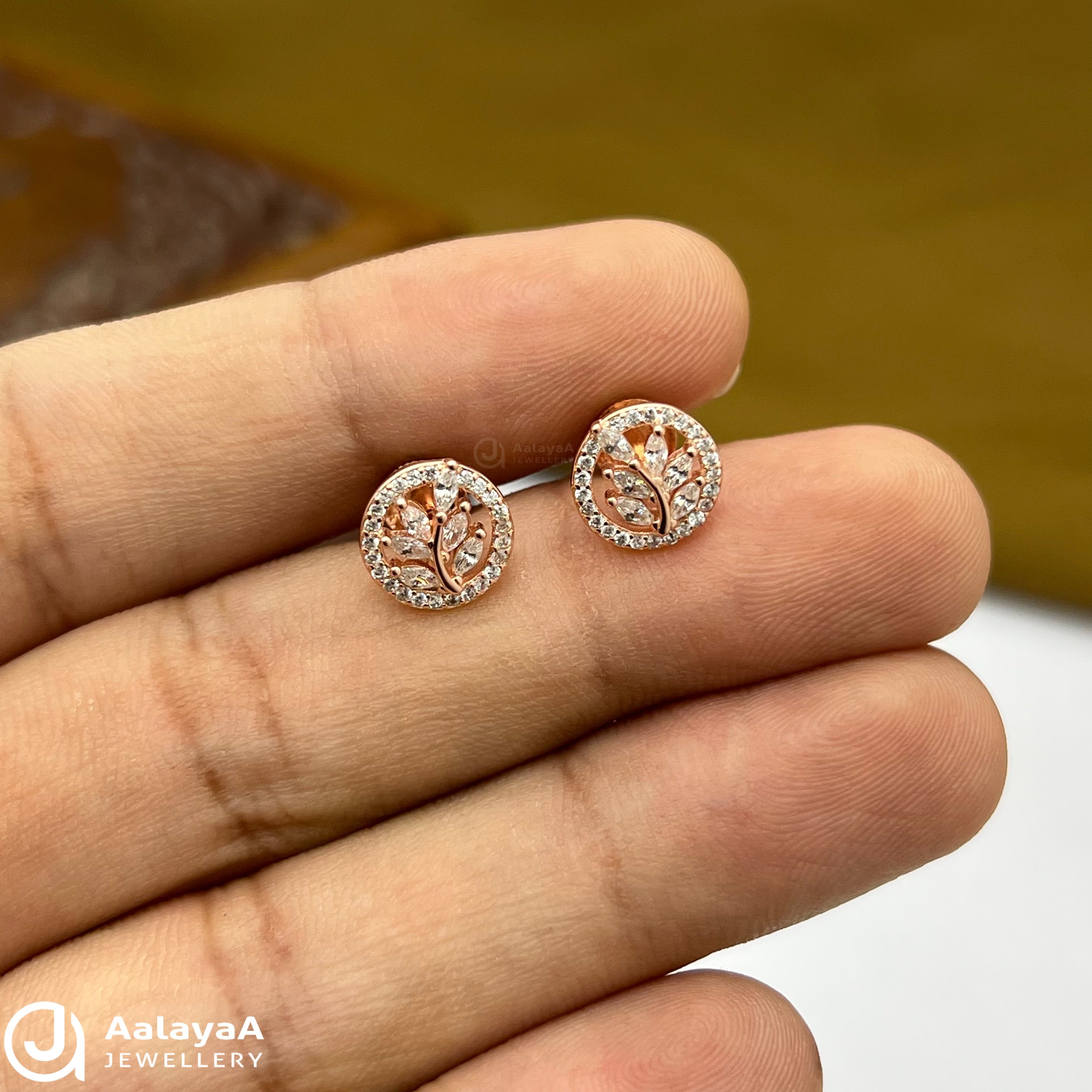 Silver Rose Gold Circle Leaf Earings