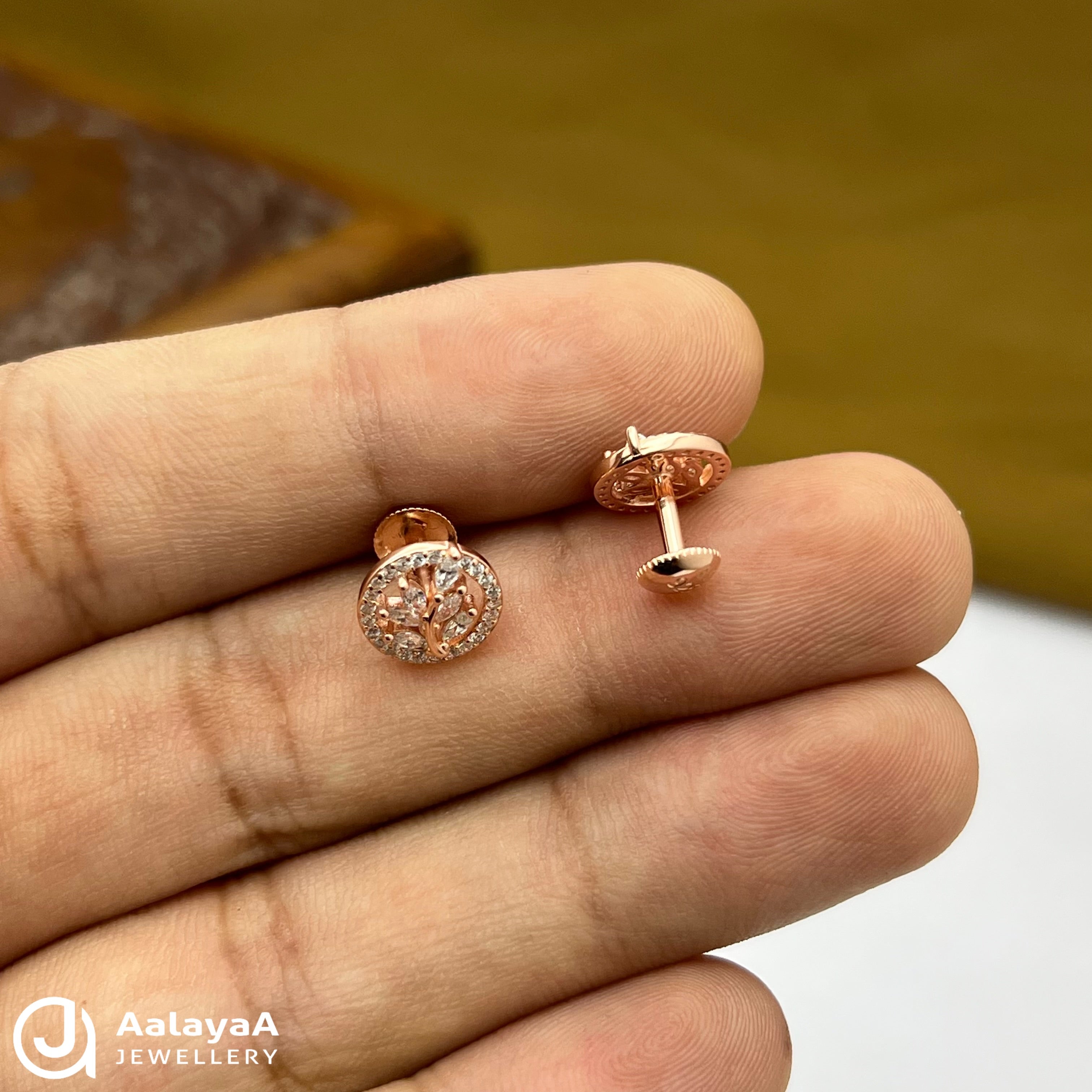 Silver Rose Gold Circle Leaf Earings