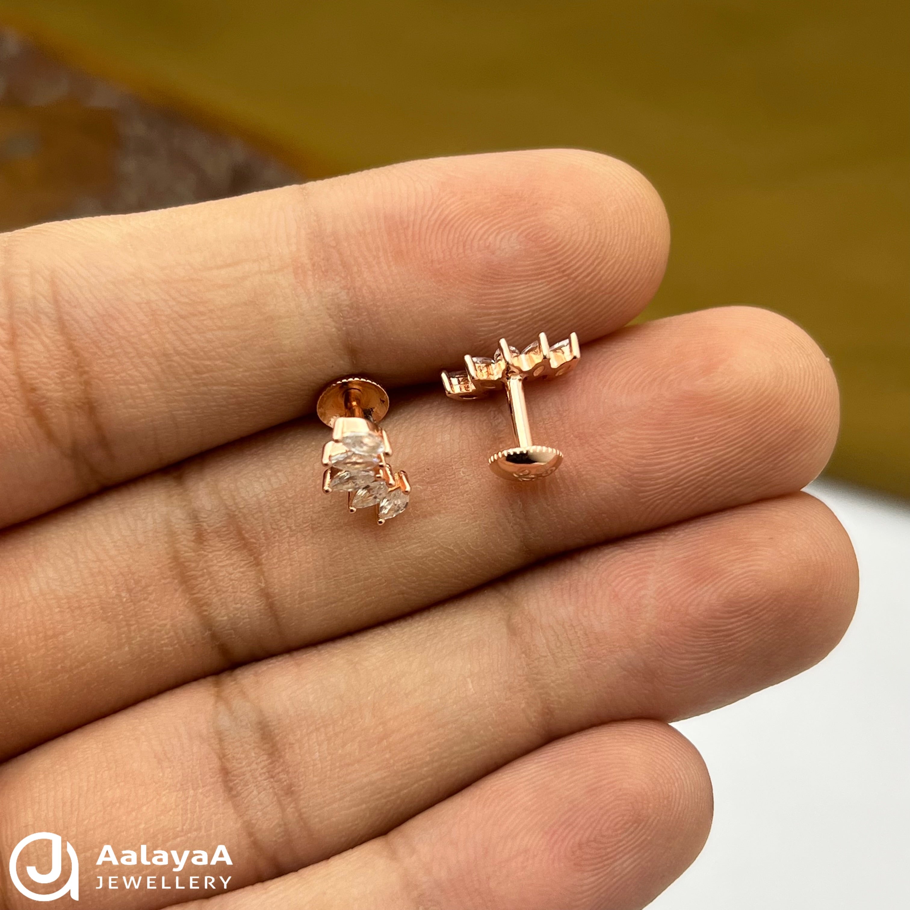 Silver Rose Gold Shine Block Earrings