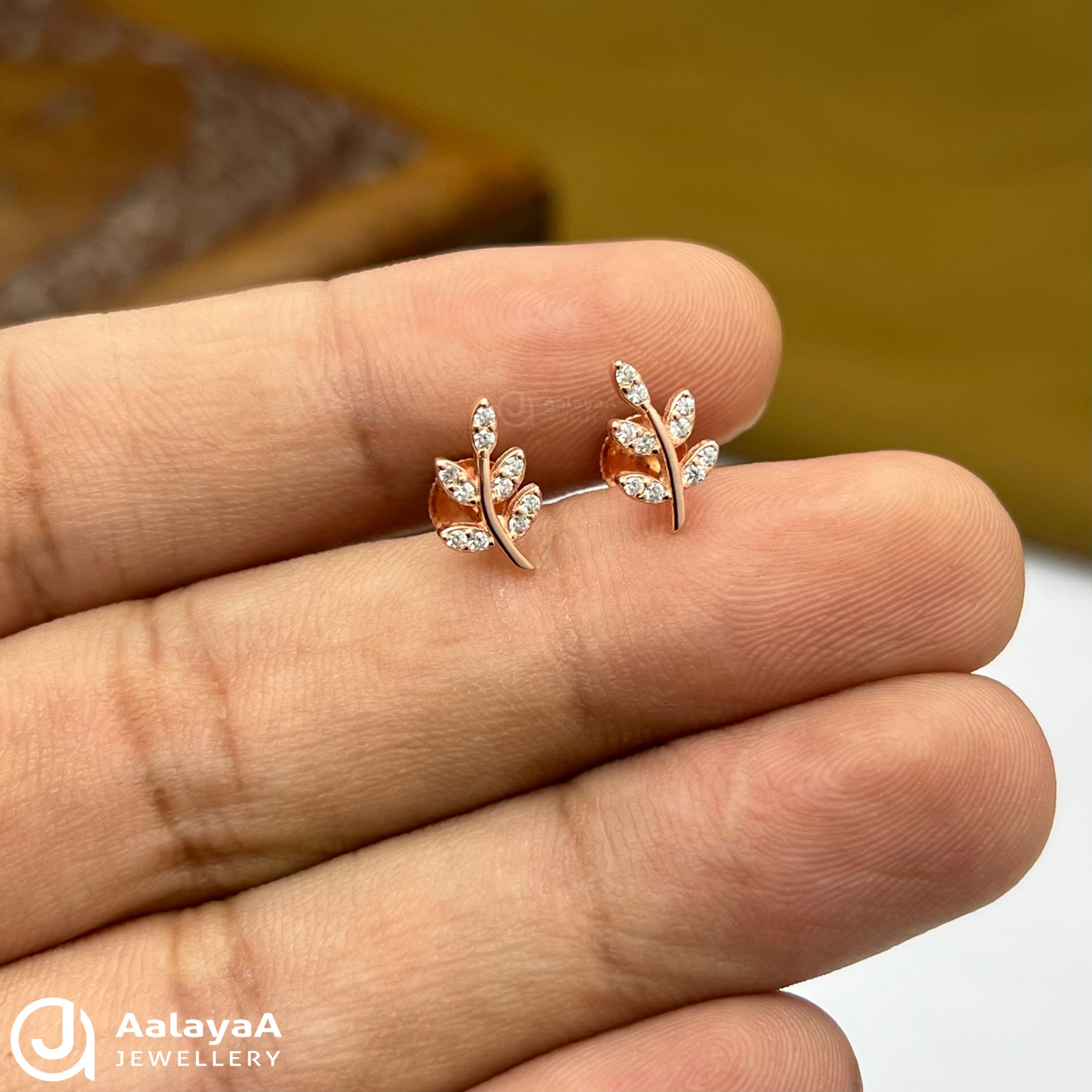 Silver Rose Gold Crystle leaf Earings