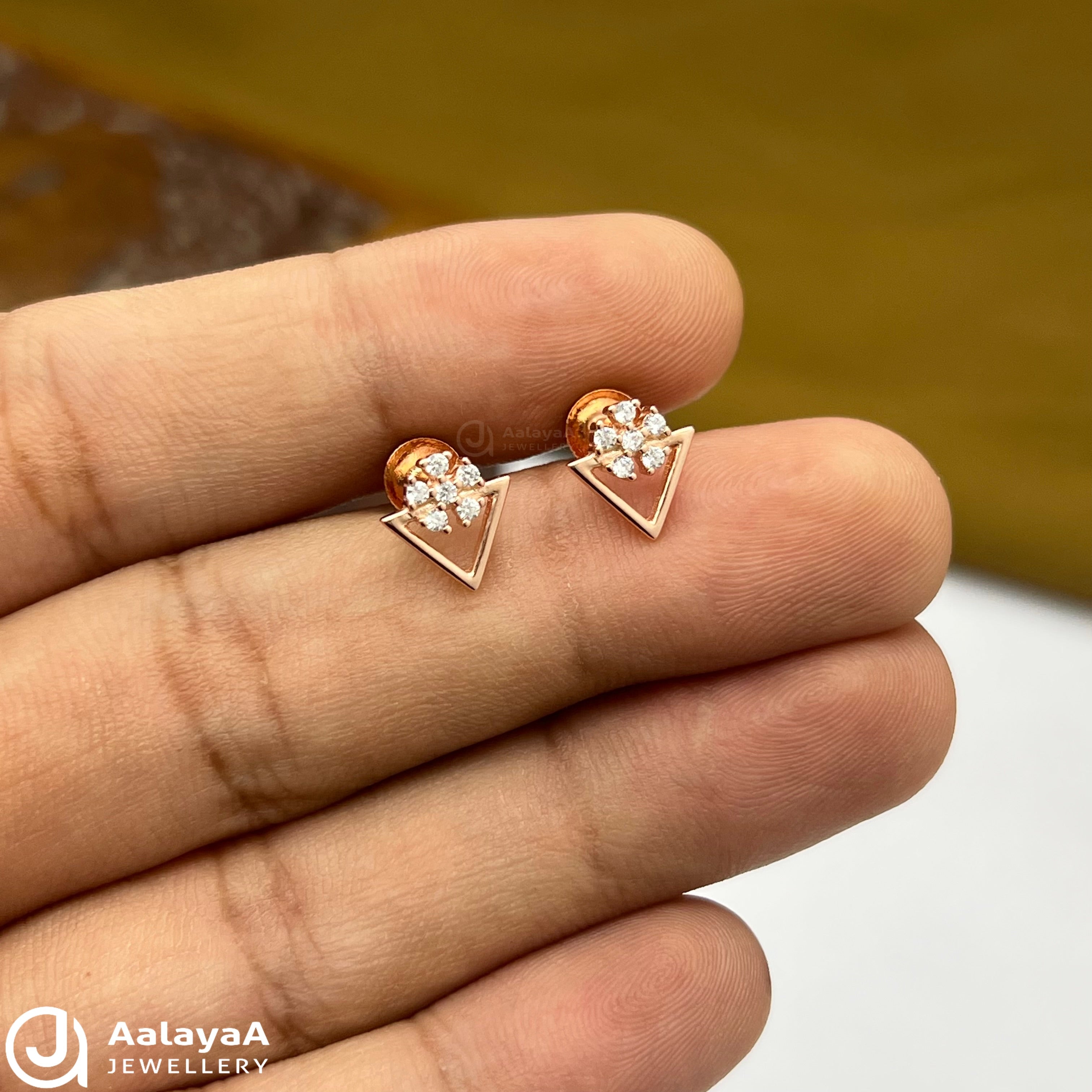 Silver Rose Gold Floral Triangle Elegance Earings