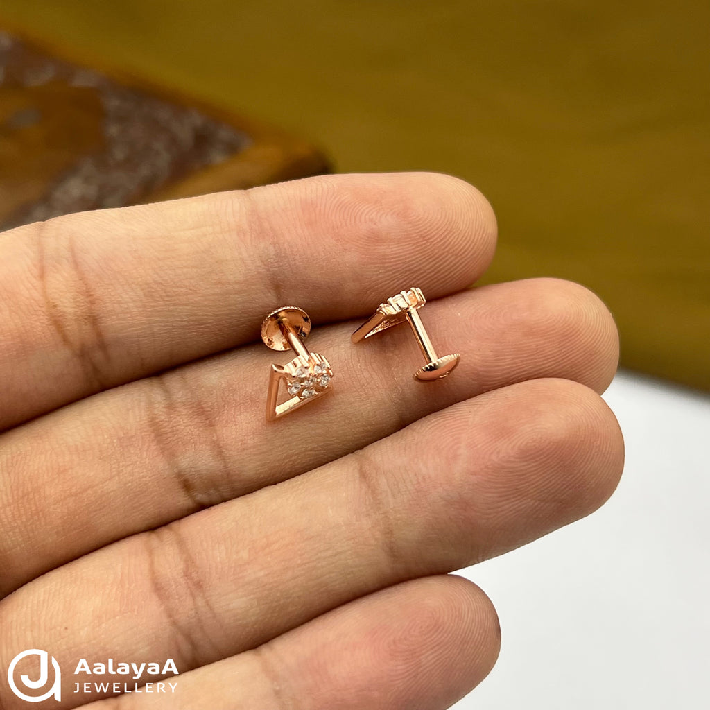 Silver Rose Gold Floral Triangle Elegance Earings