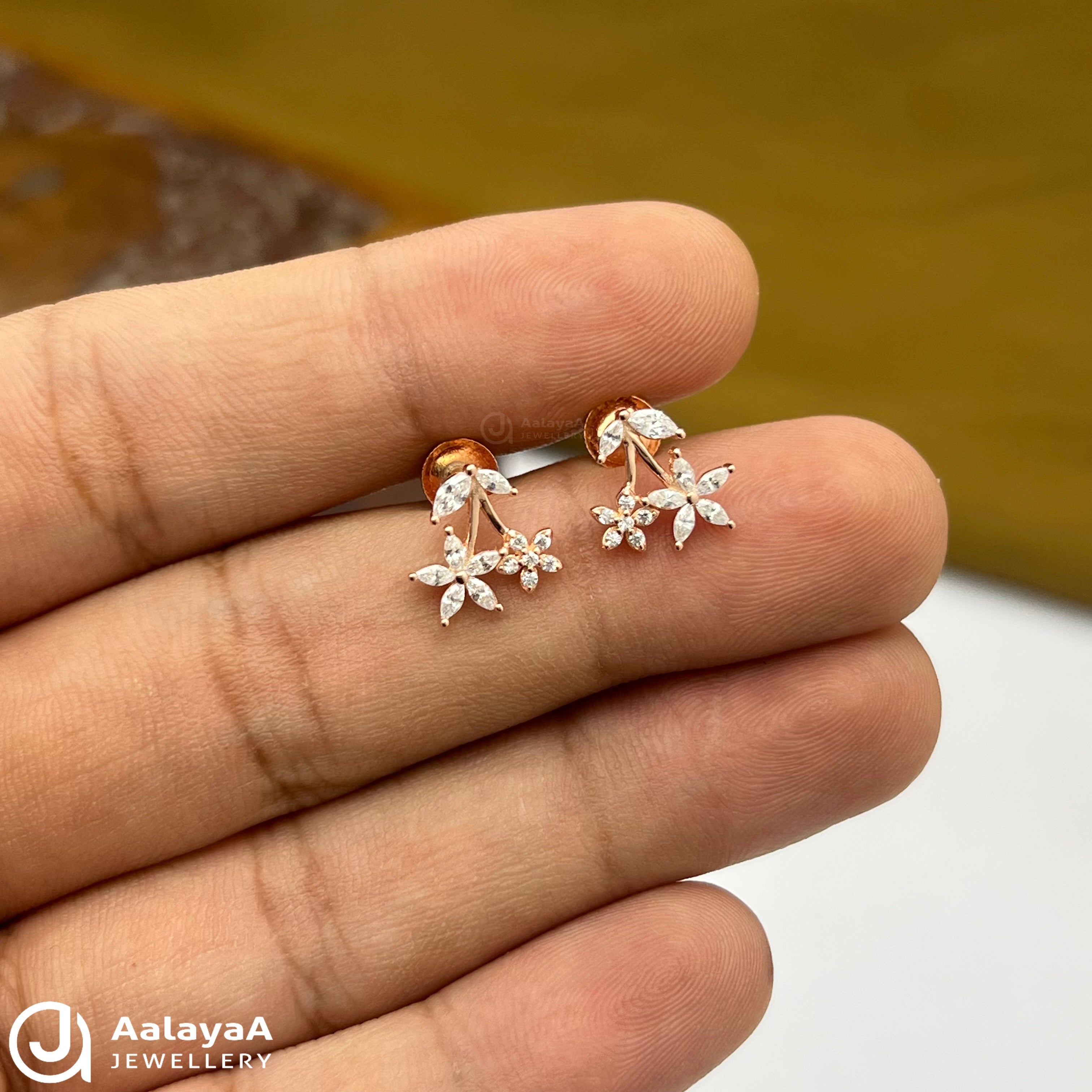 Silver Rose Gold Petal Vine Earrings