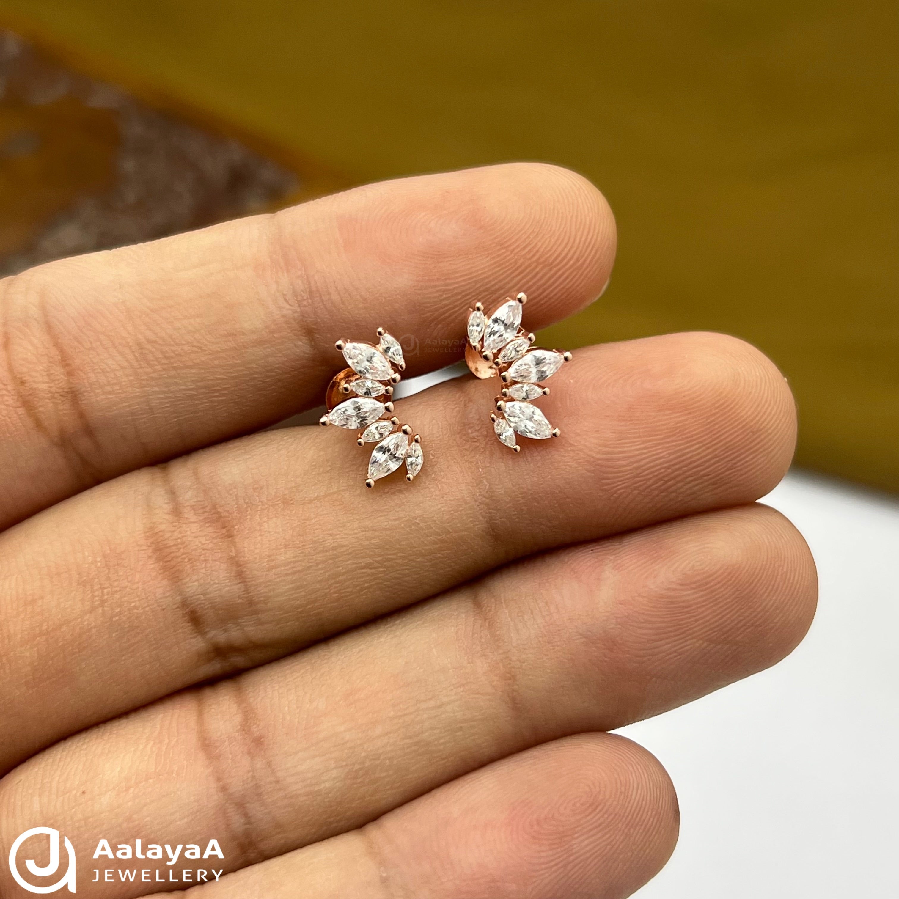 Silver Rose Gold Luxe Leaf Arc Earings