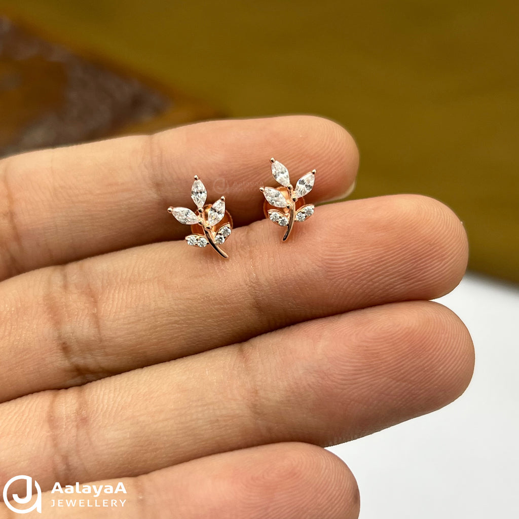 Silver Rose Gold Leaf Sparck Earings