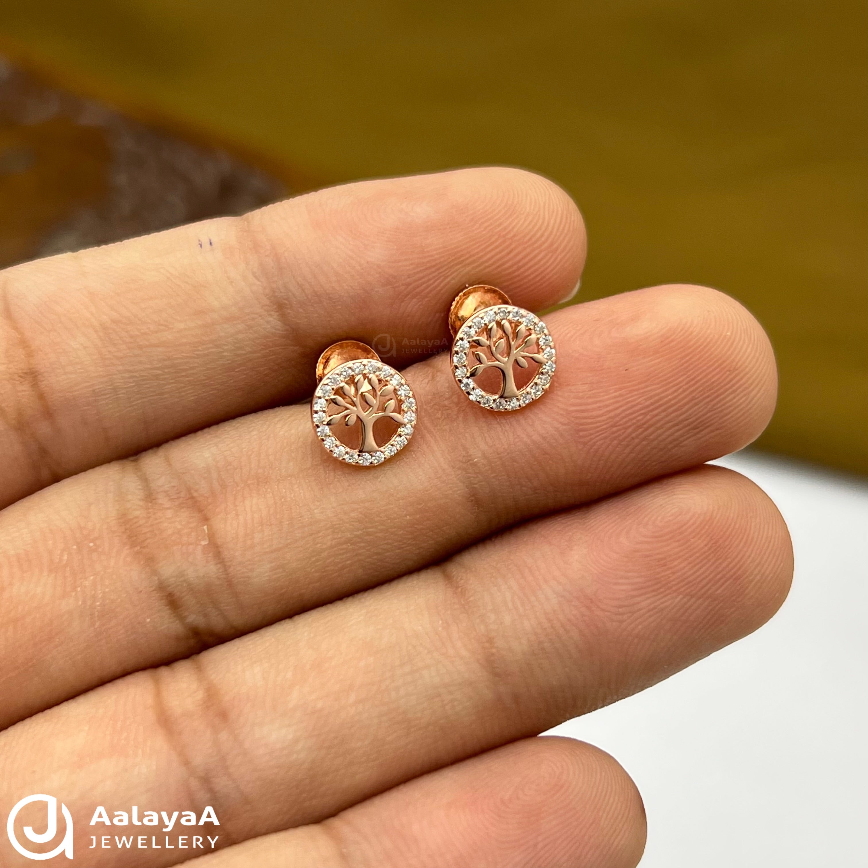 Silver Rose Gold Circle Tree Earings