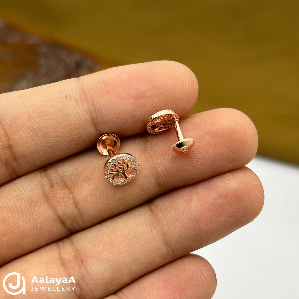 Silver Rose Gold Circle Tree Earings