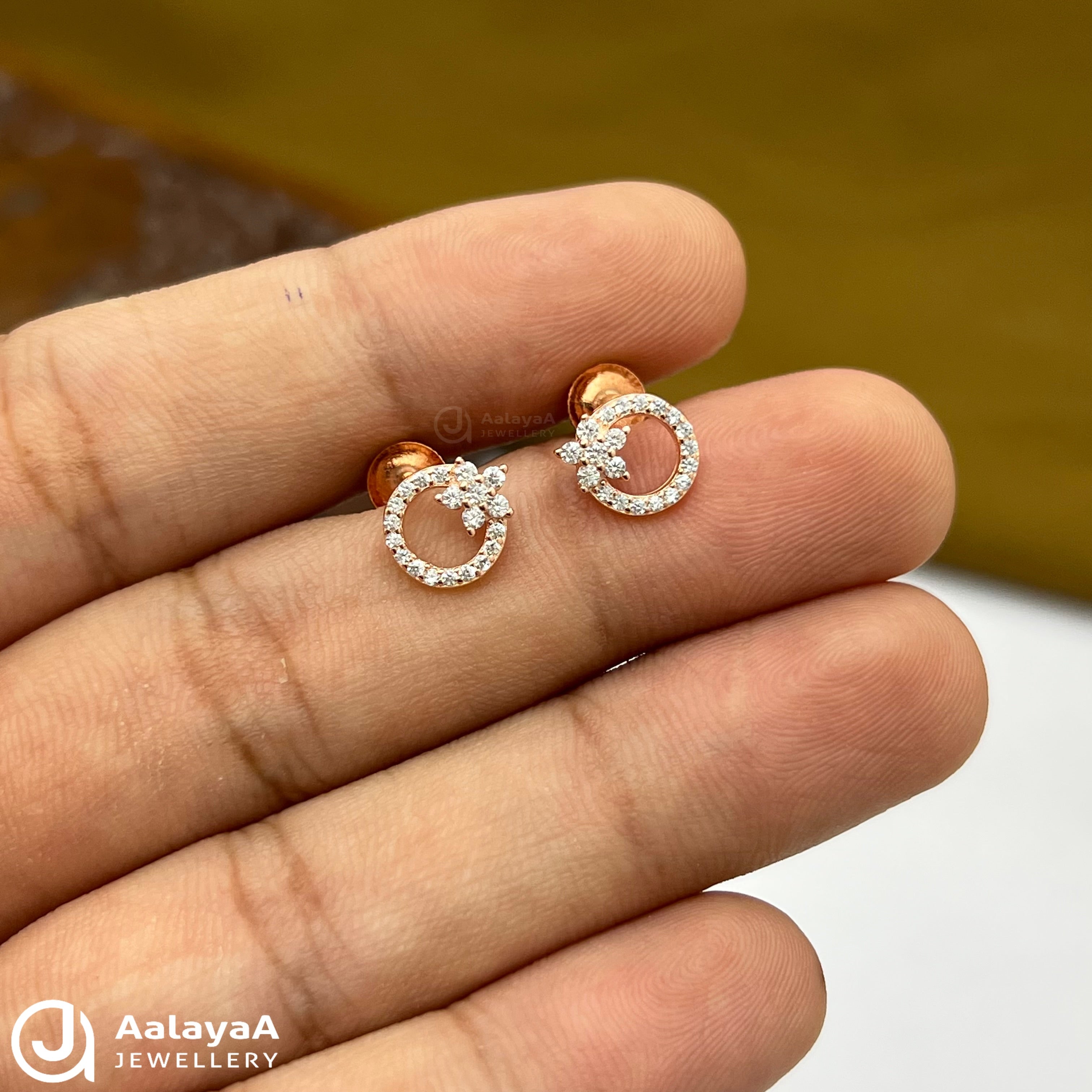 Silver Rose Gold Floral Round Earings