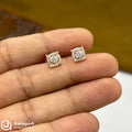 Silver Rose Gold Square Halo Earings