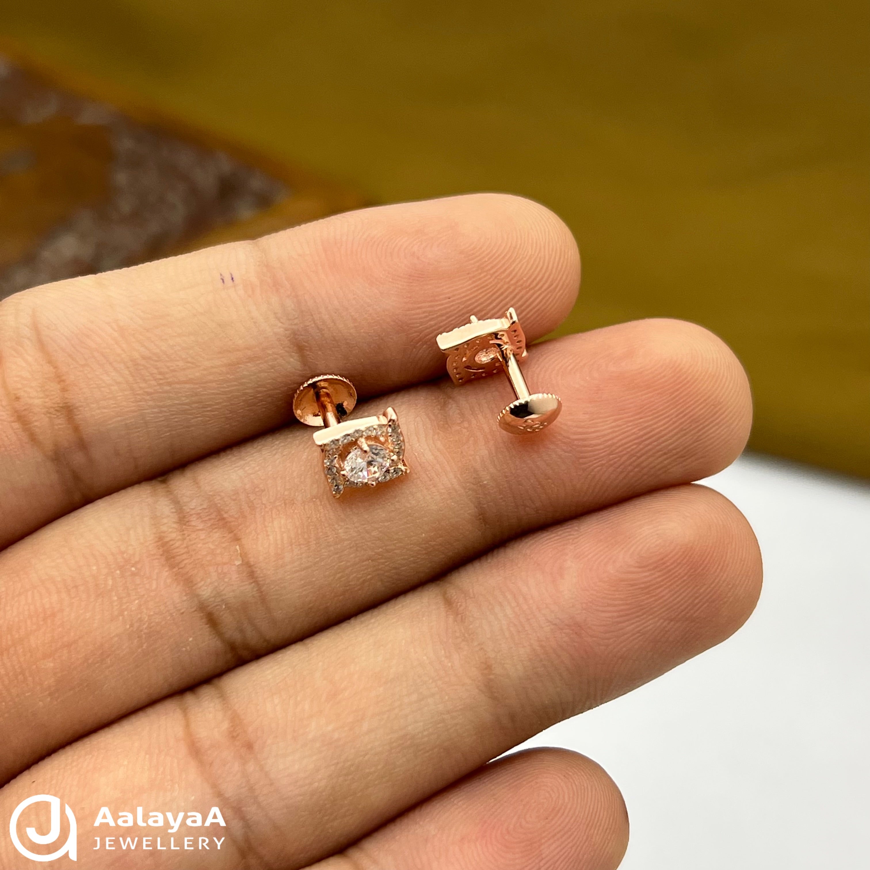 Silver Rose Gold Square Halo Earings