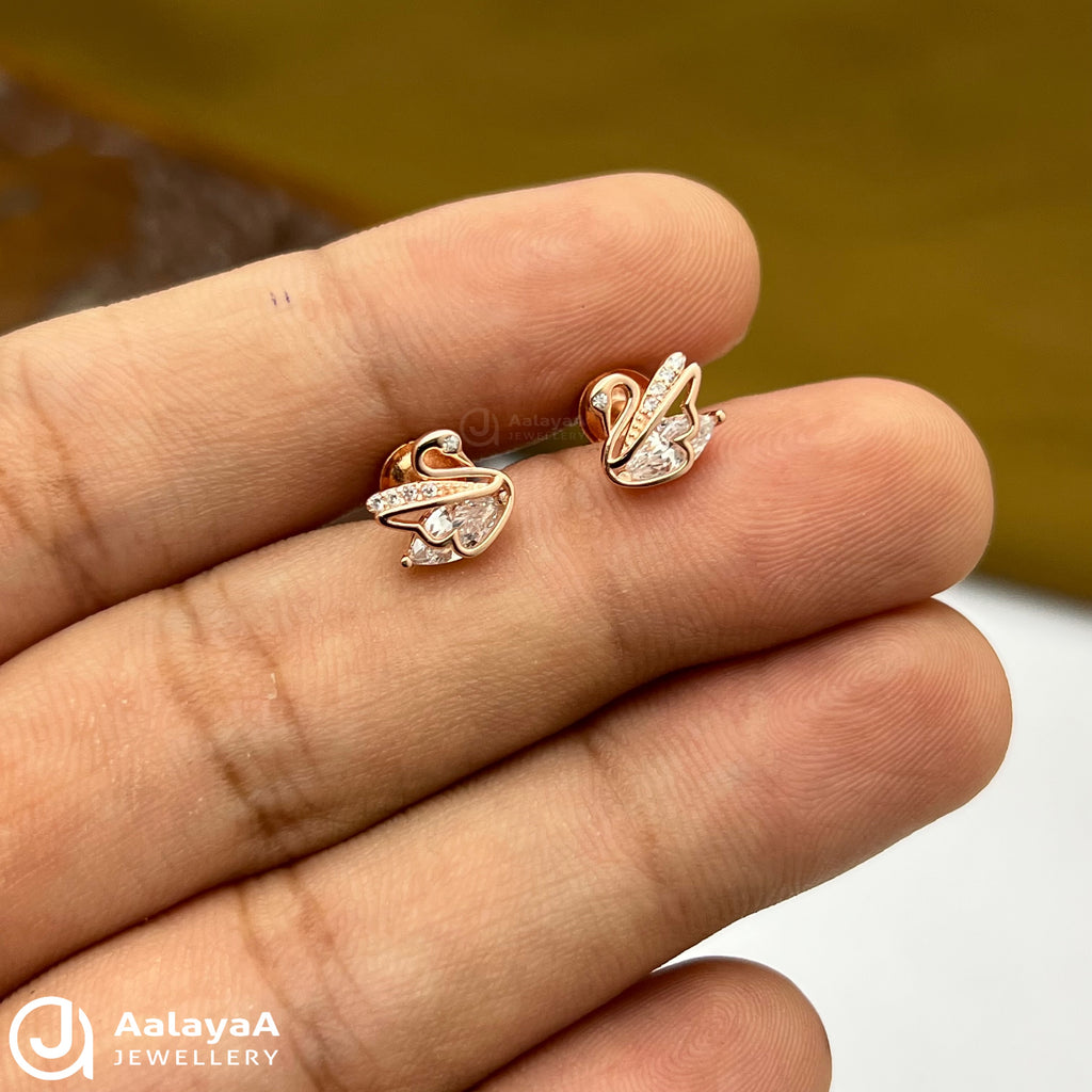 Silver Rose Gold Swan Majesty Earrings