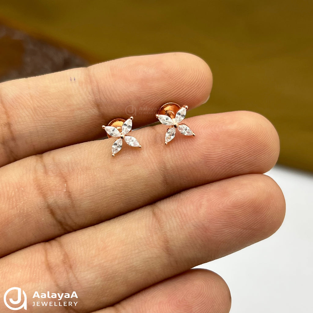Silver Rose Gold Quad Flower Earings