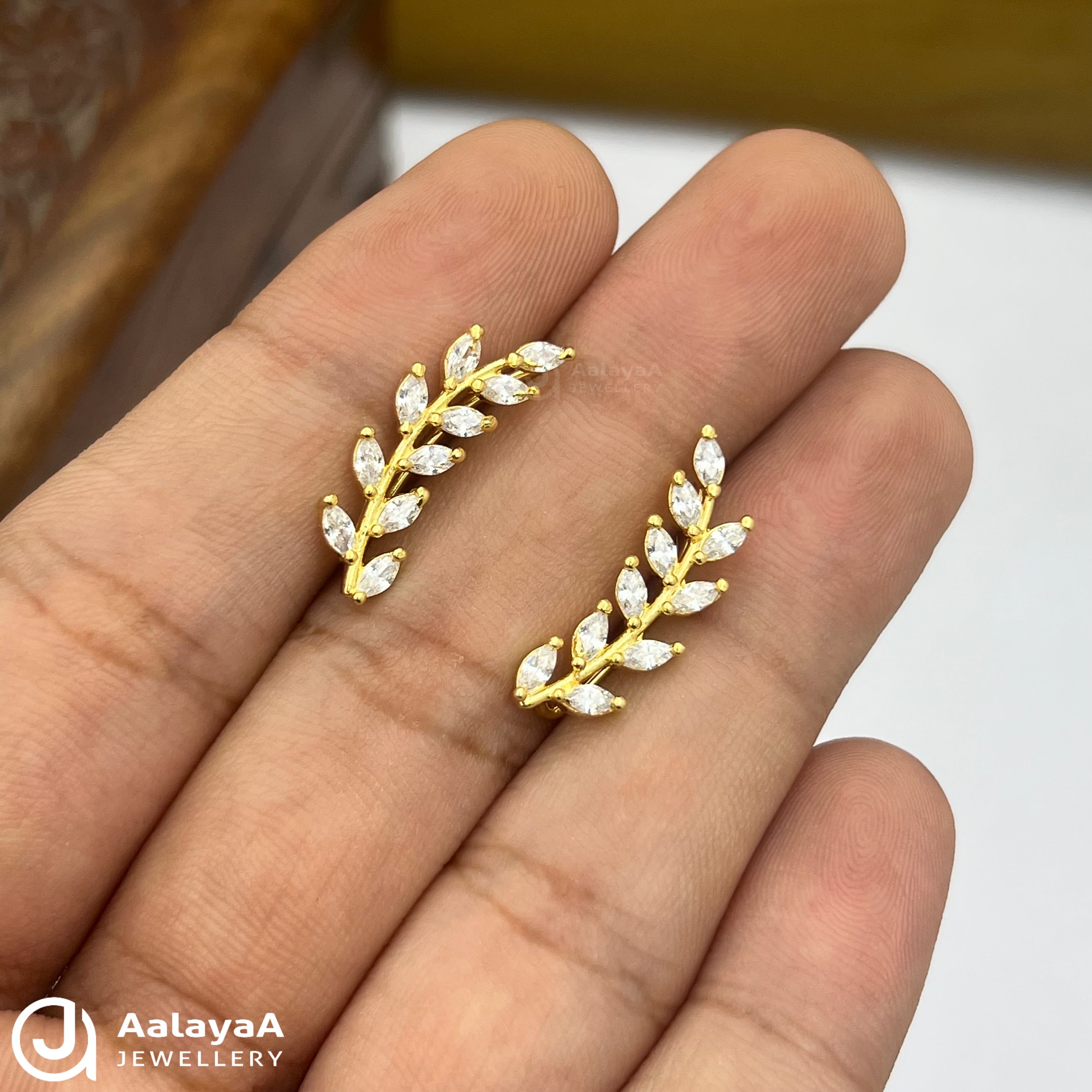 Silver Gold Plated Minimal leaf Crawler Ear Cuff