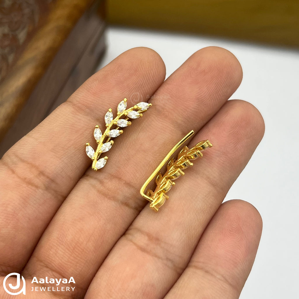 Silver Gold Plated Minimal leaf Crawler Ear Cuff