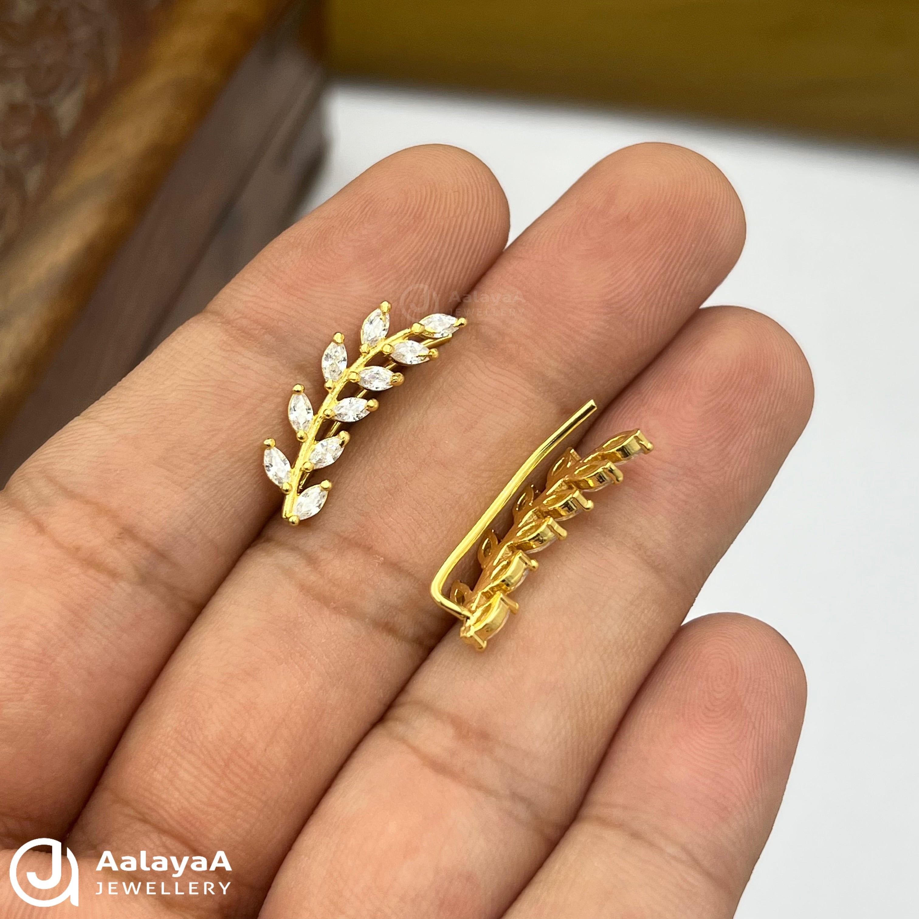 Silver Gold Plated Minimal leaf Crawler Ear Cuff
