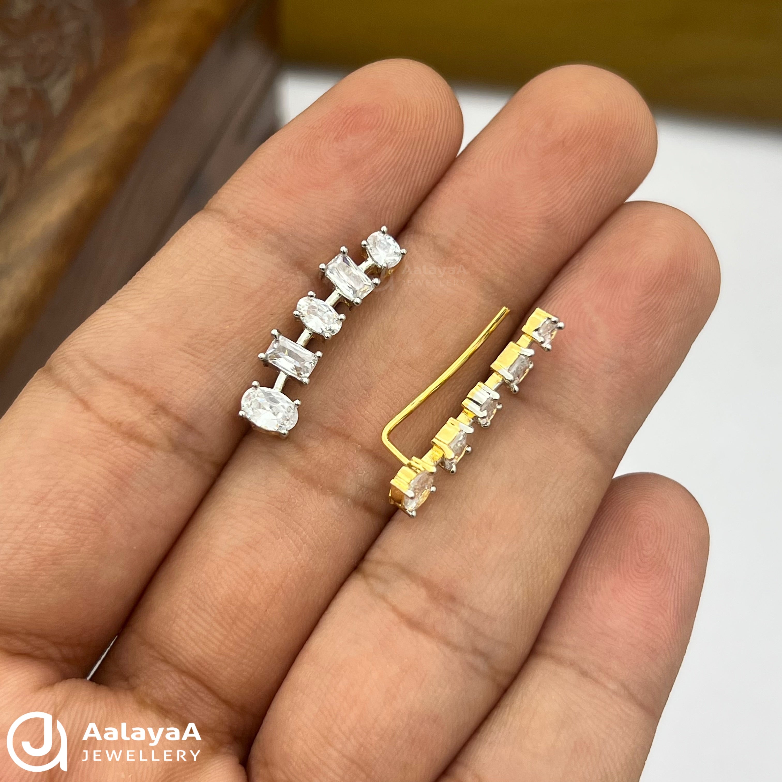Silver Gold Plated Square stone Ear Cuff