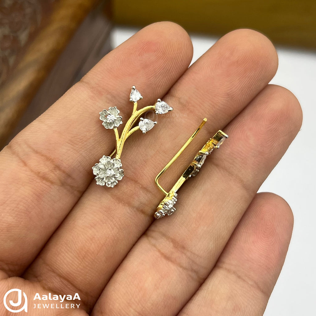 Silver Gold Plated Leaf and flower Ear Cuff