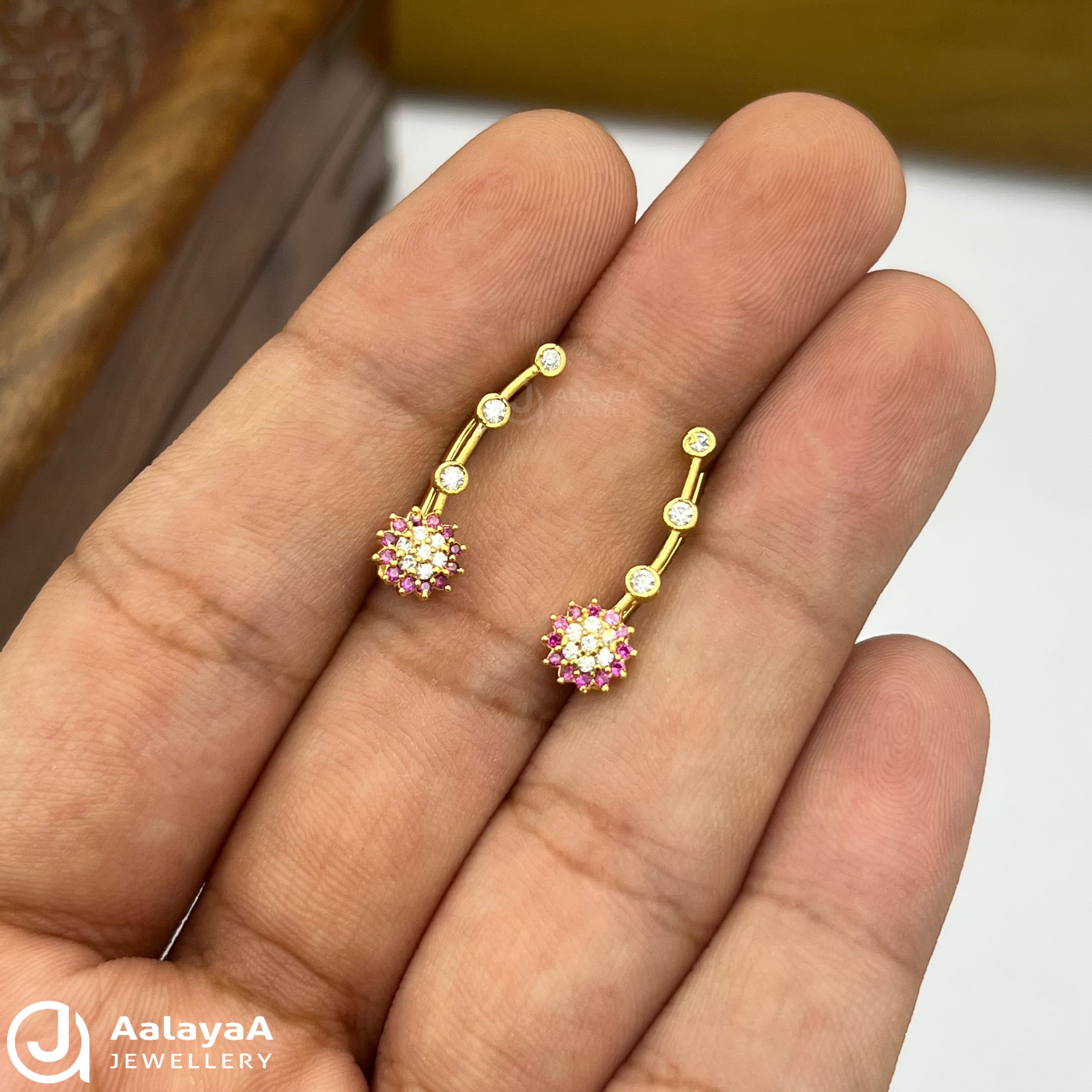 Silver Gold Plated Flower Drop Earing