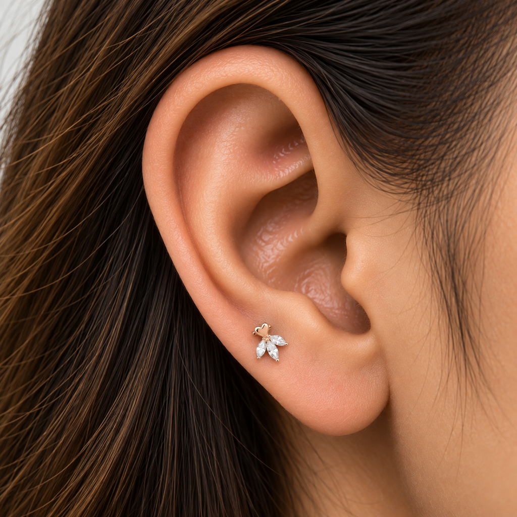 Silver RoseGold Marquise Bloom Side Studs