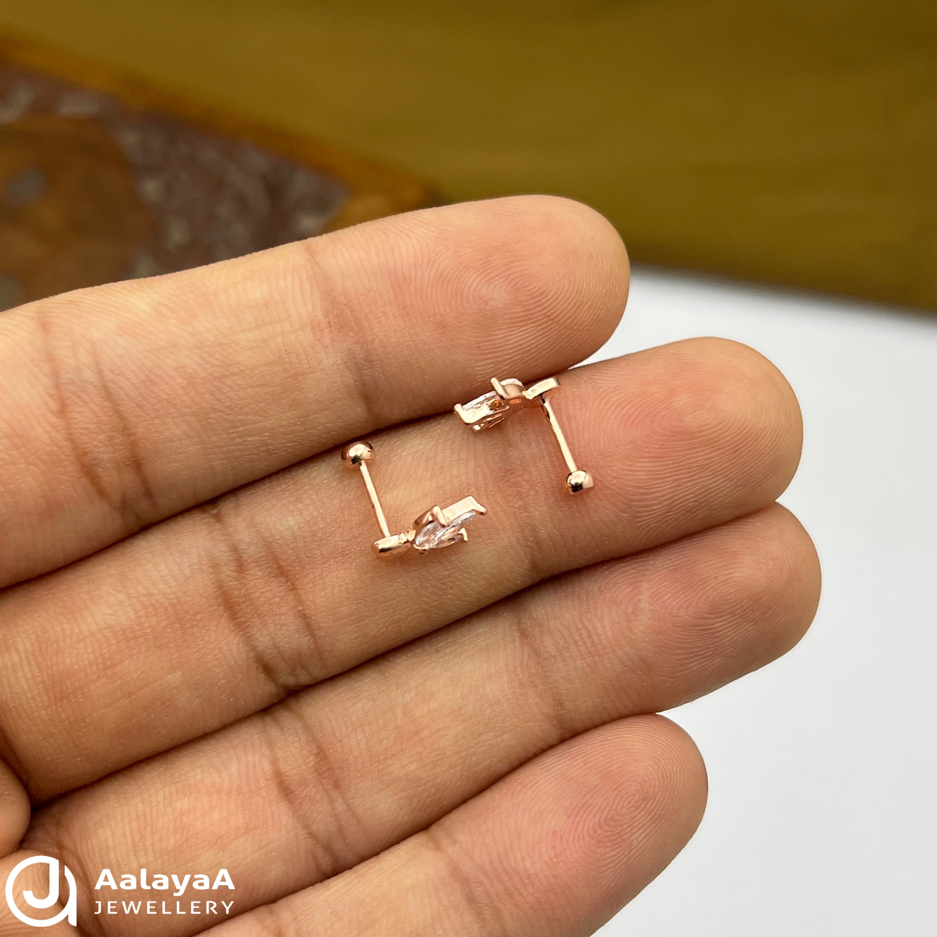Silver RoseGold Marquise Bloom Side Studs