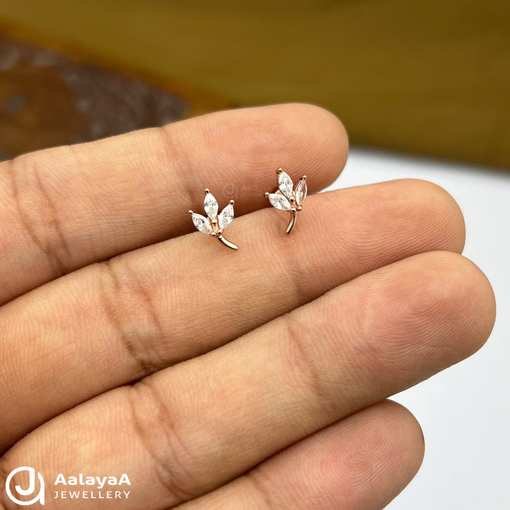 Silver RoseGold Twinkle Leaf Side Studs