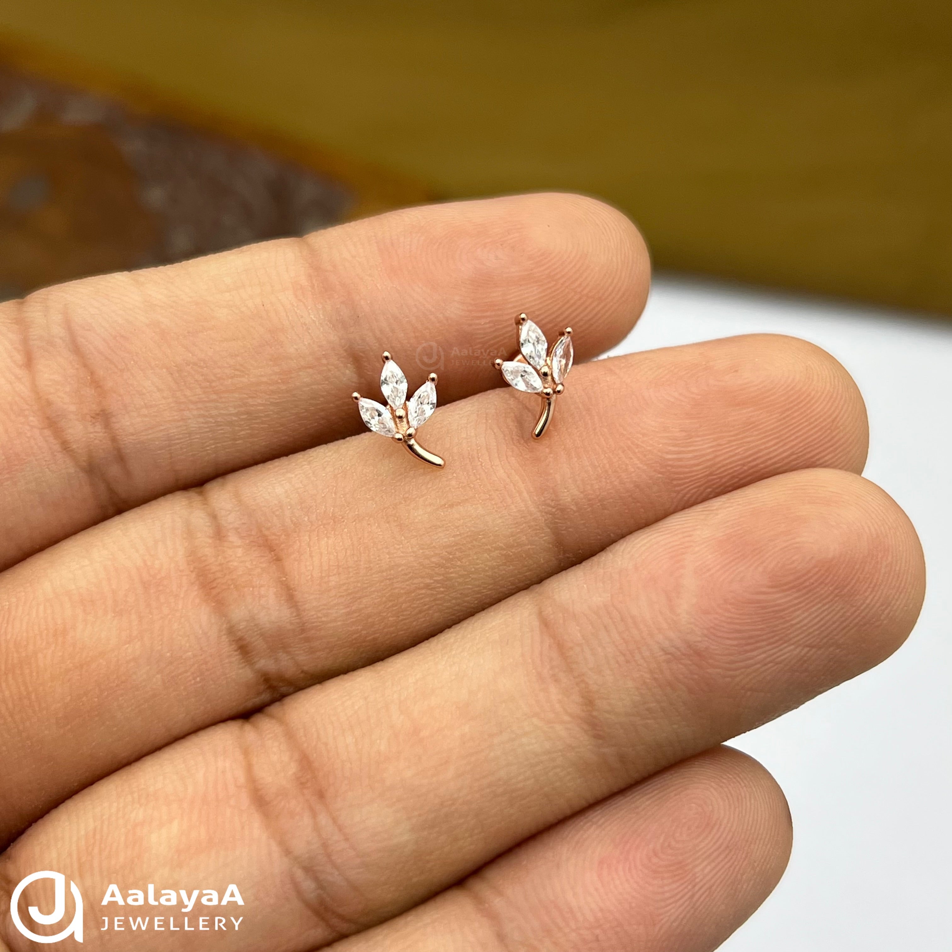 Silver RoseGold Twinkle Leaf Side Studs