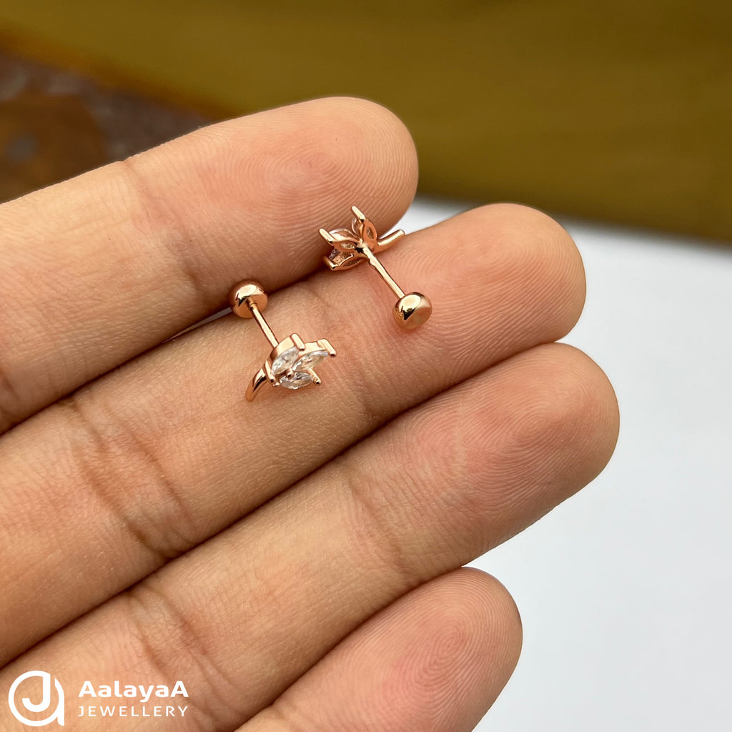Silver RoseGold Twinkle Leaf Side Studs