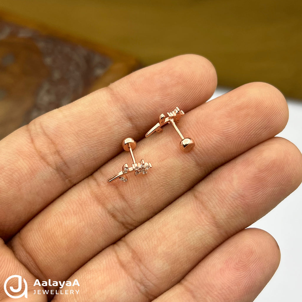 Silver Rose Gold Glimmer Vine Side Studs