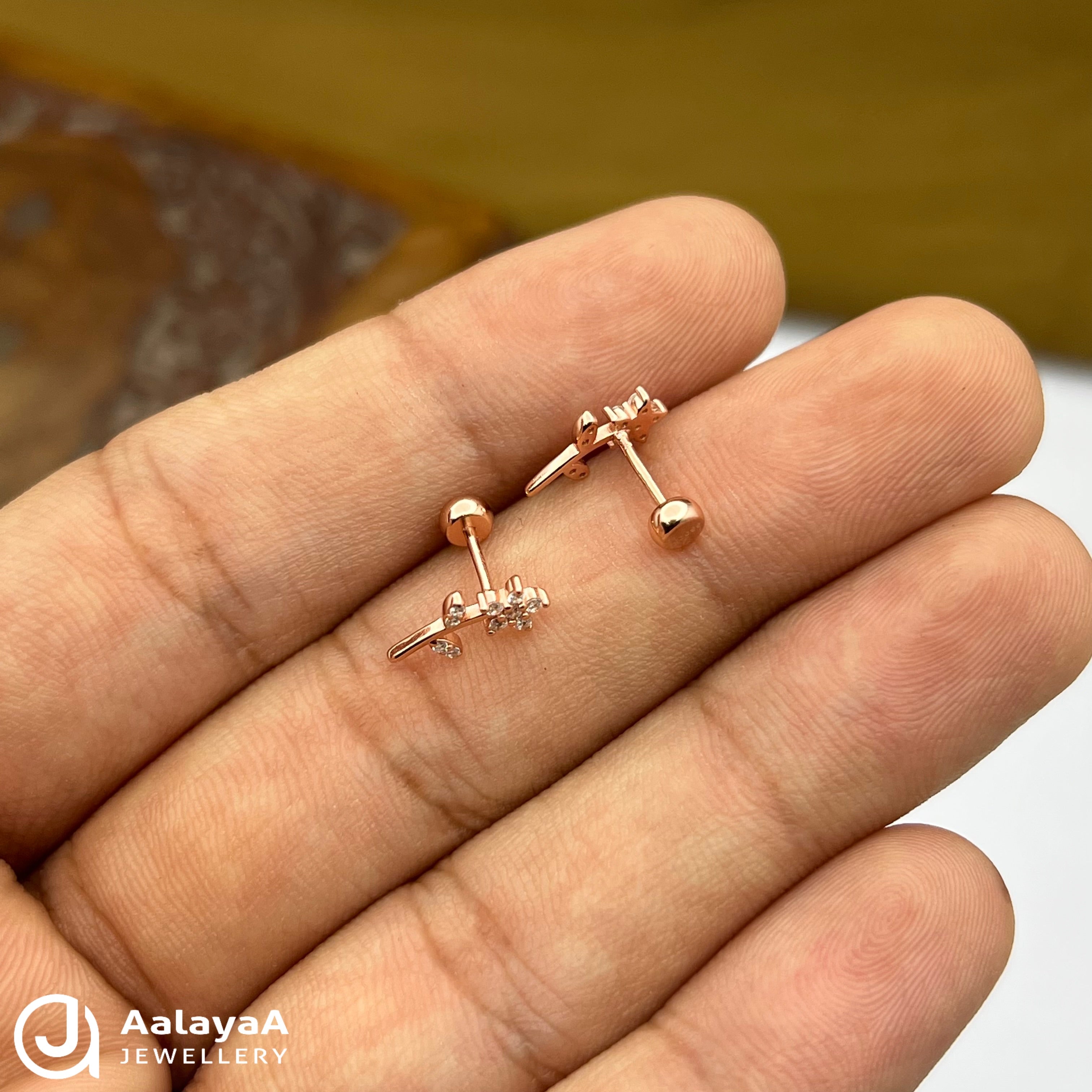 Silver Rose Gold Glimmer Vine Side Studs