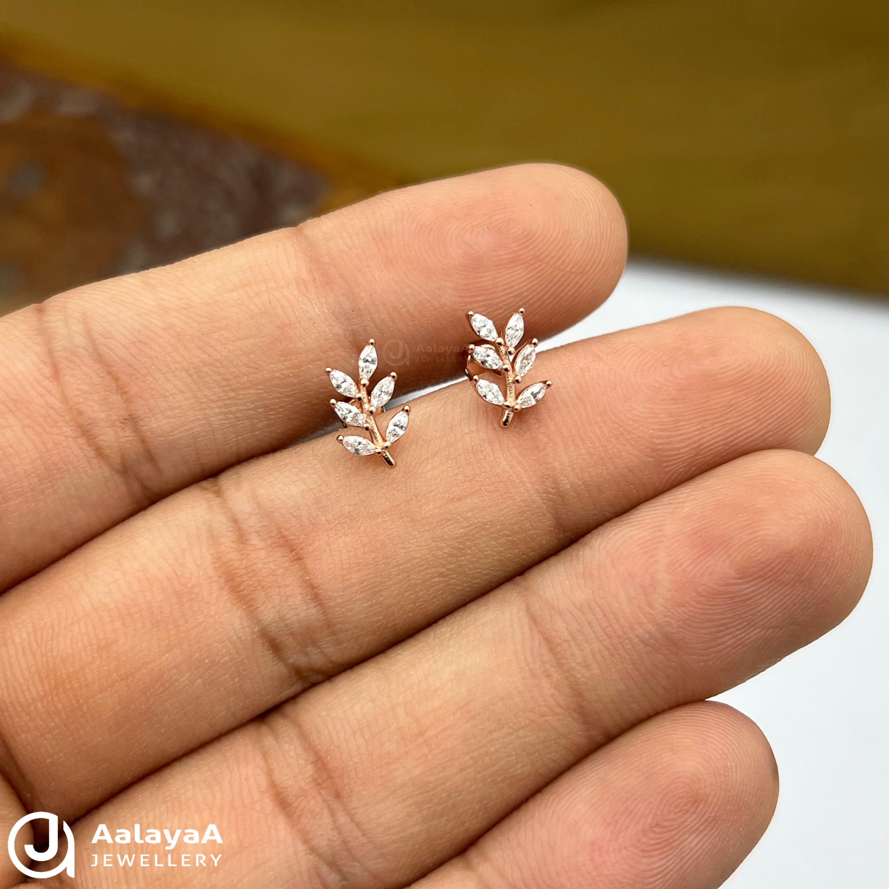 Silver RoseGold Dew Leaf Side Studs