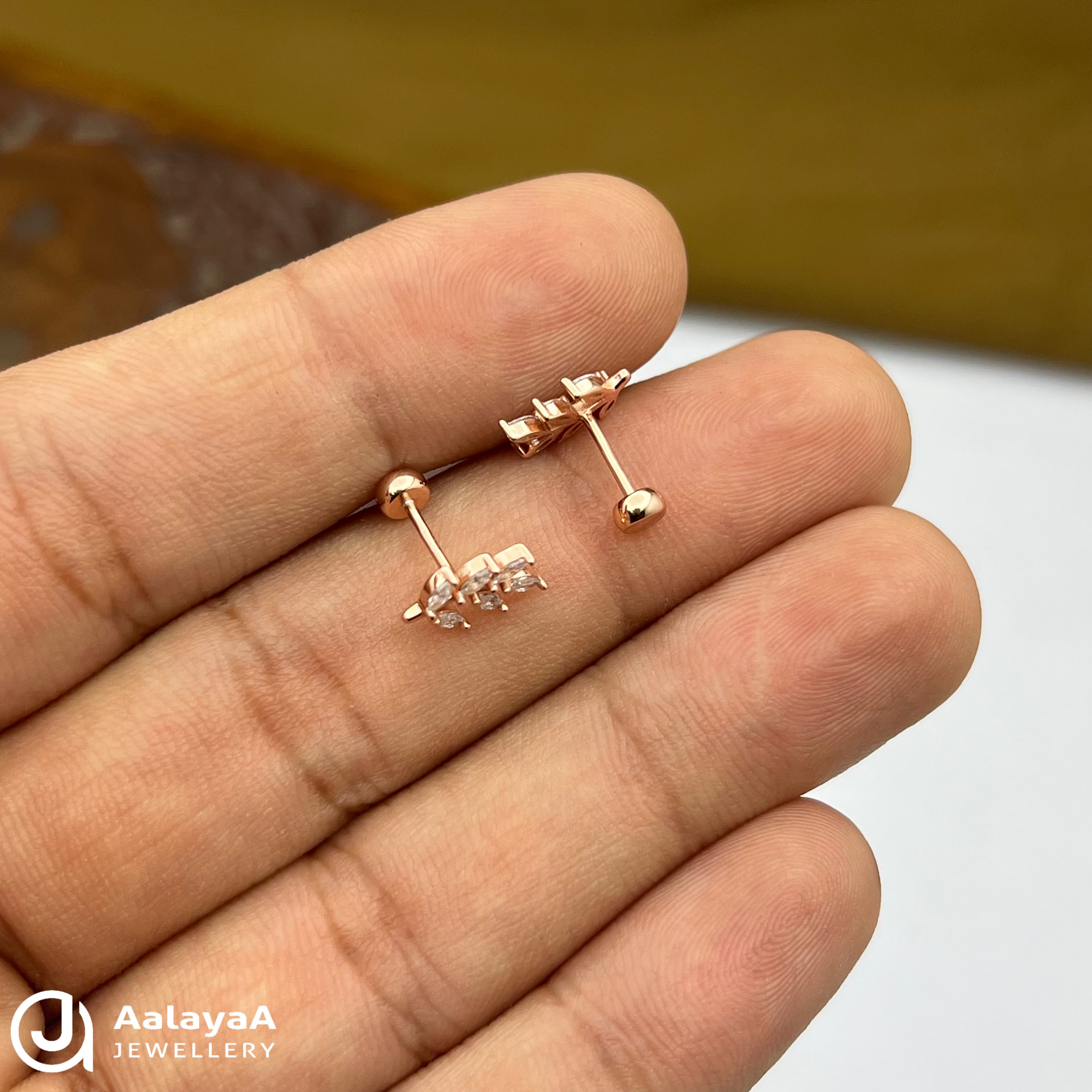 Silver RoseGold Dew Leaf Side Studs