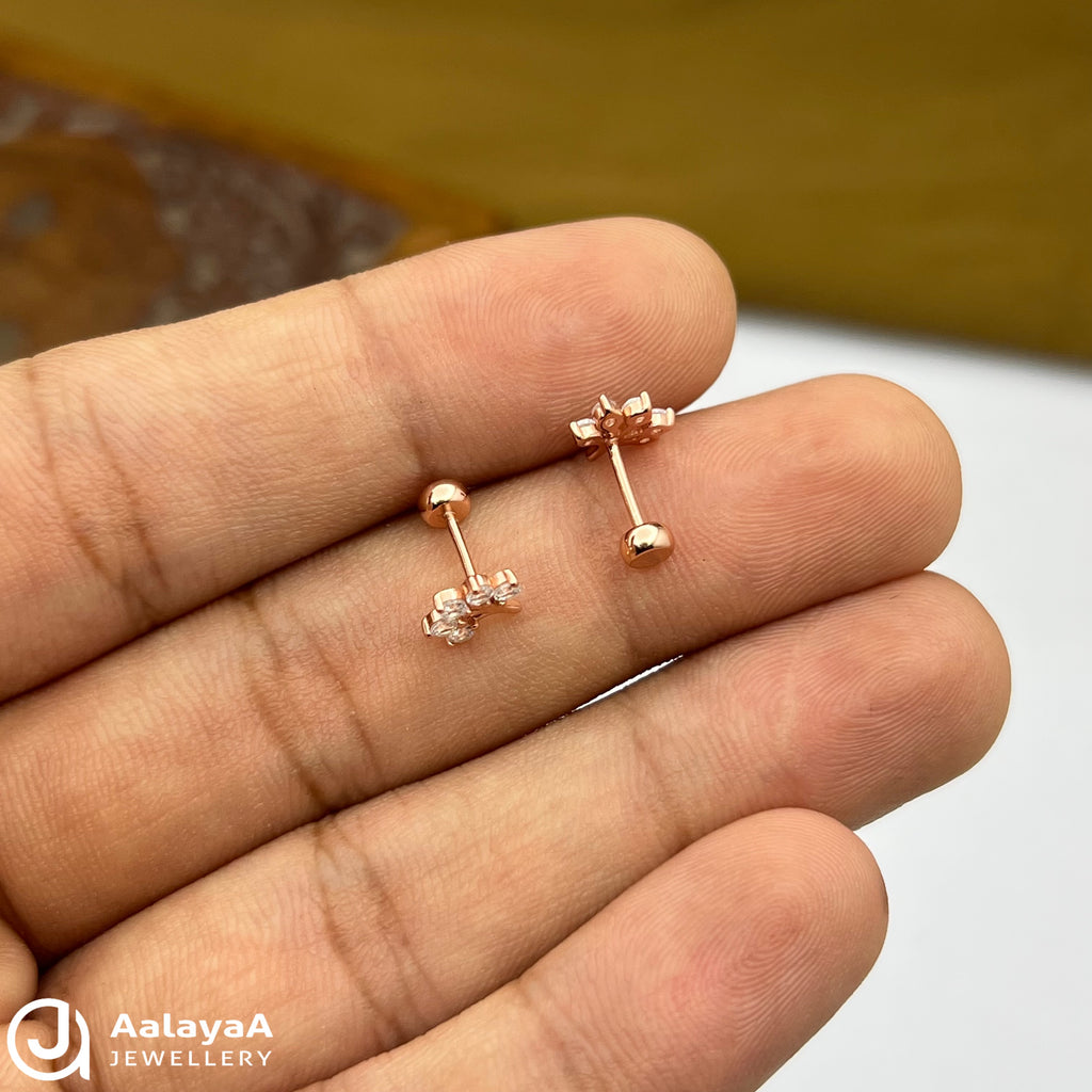 Silver RoseGold Sparkling Tree Side Studs