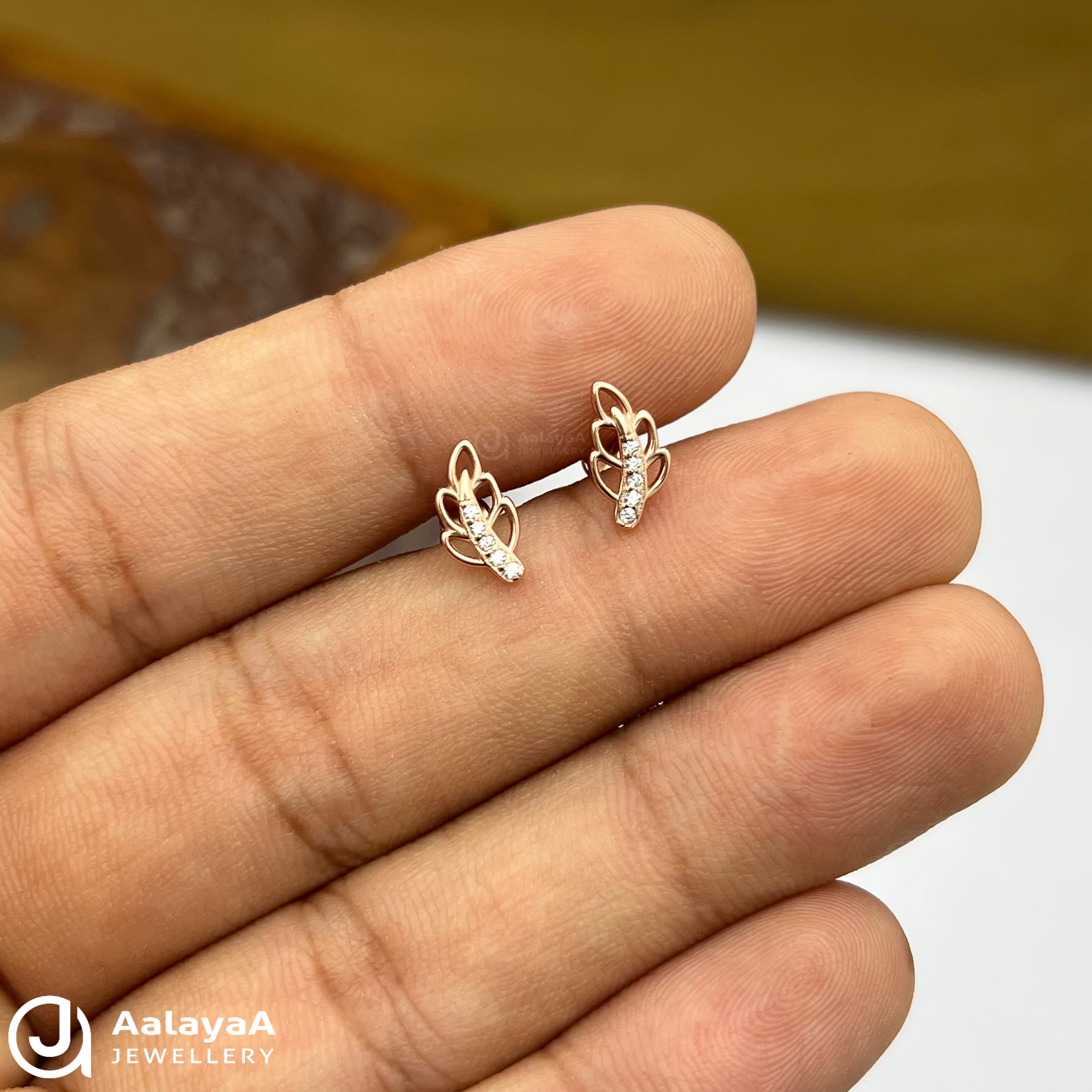 Silver RoseGold Leaflet Spark Side Studs