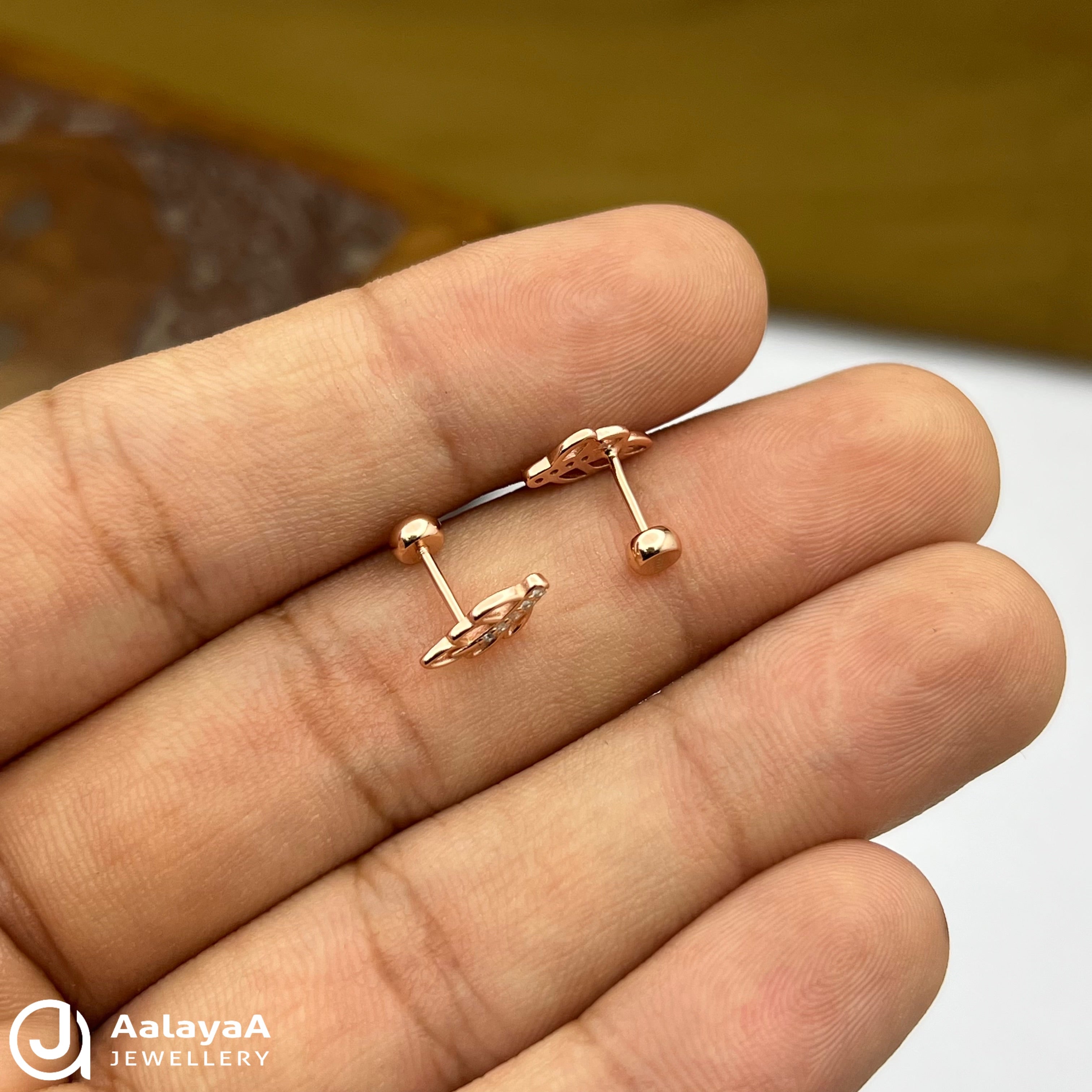 Silver RoseGold Leaflet Spark Side Studs