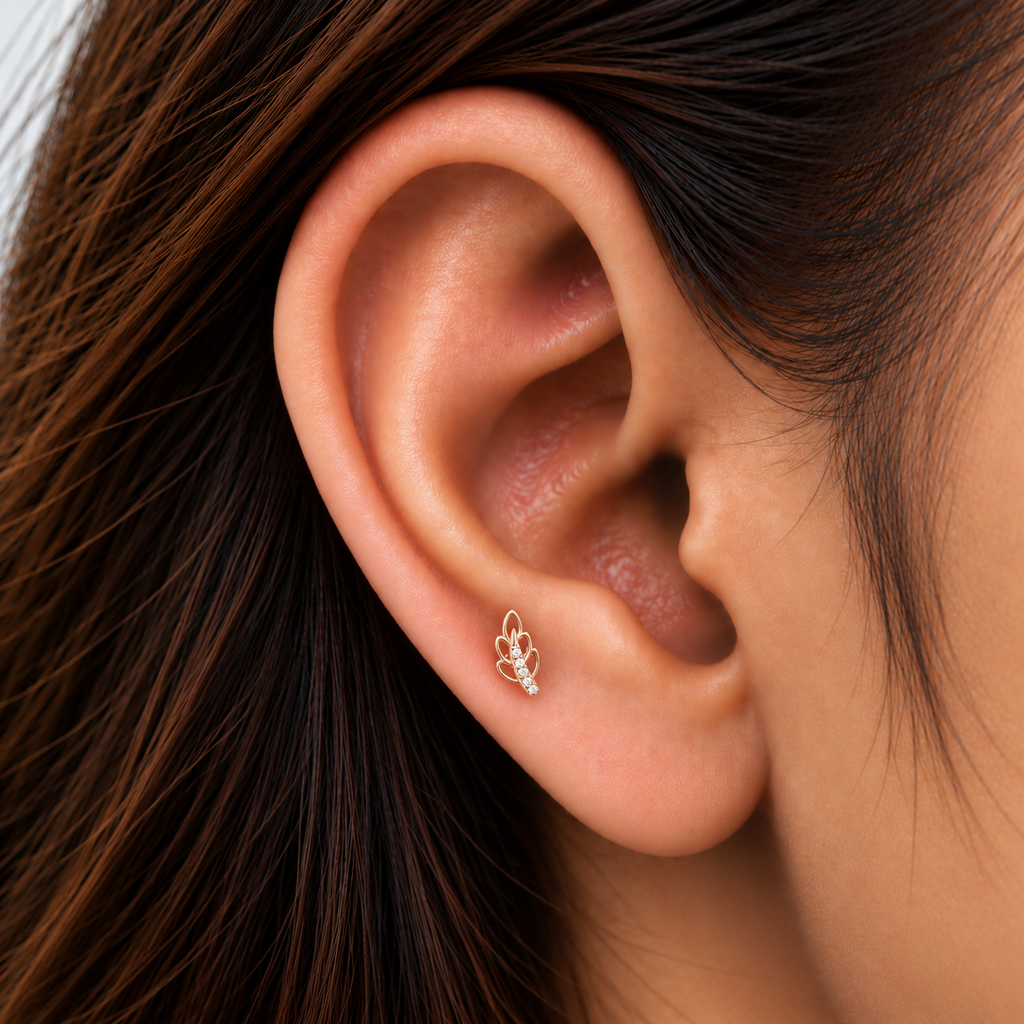 Silver RoseGold Leaflet Spark Side Studs