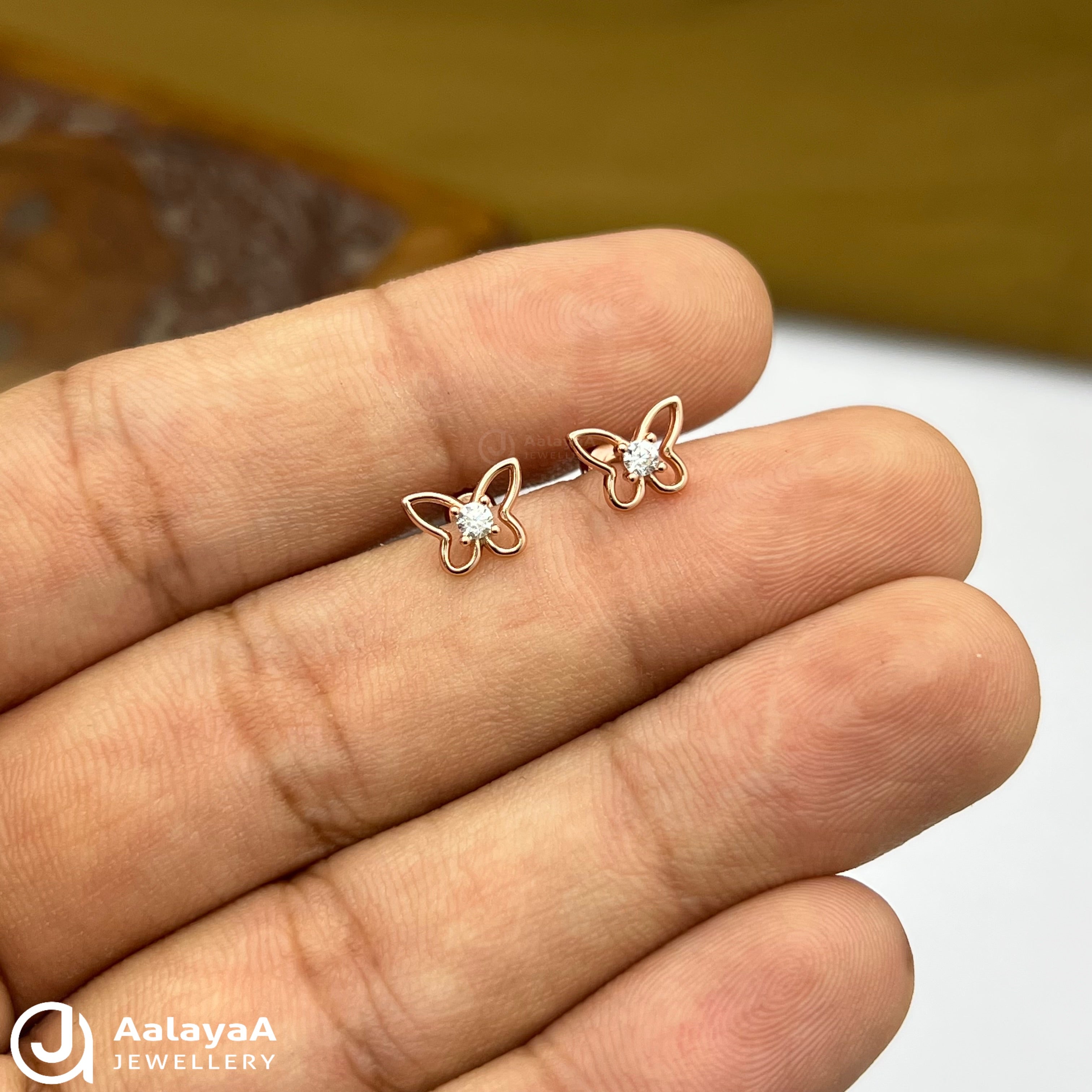 Silver RoseGold Diamond Wings Side Stud