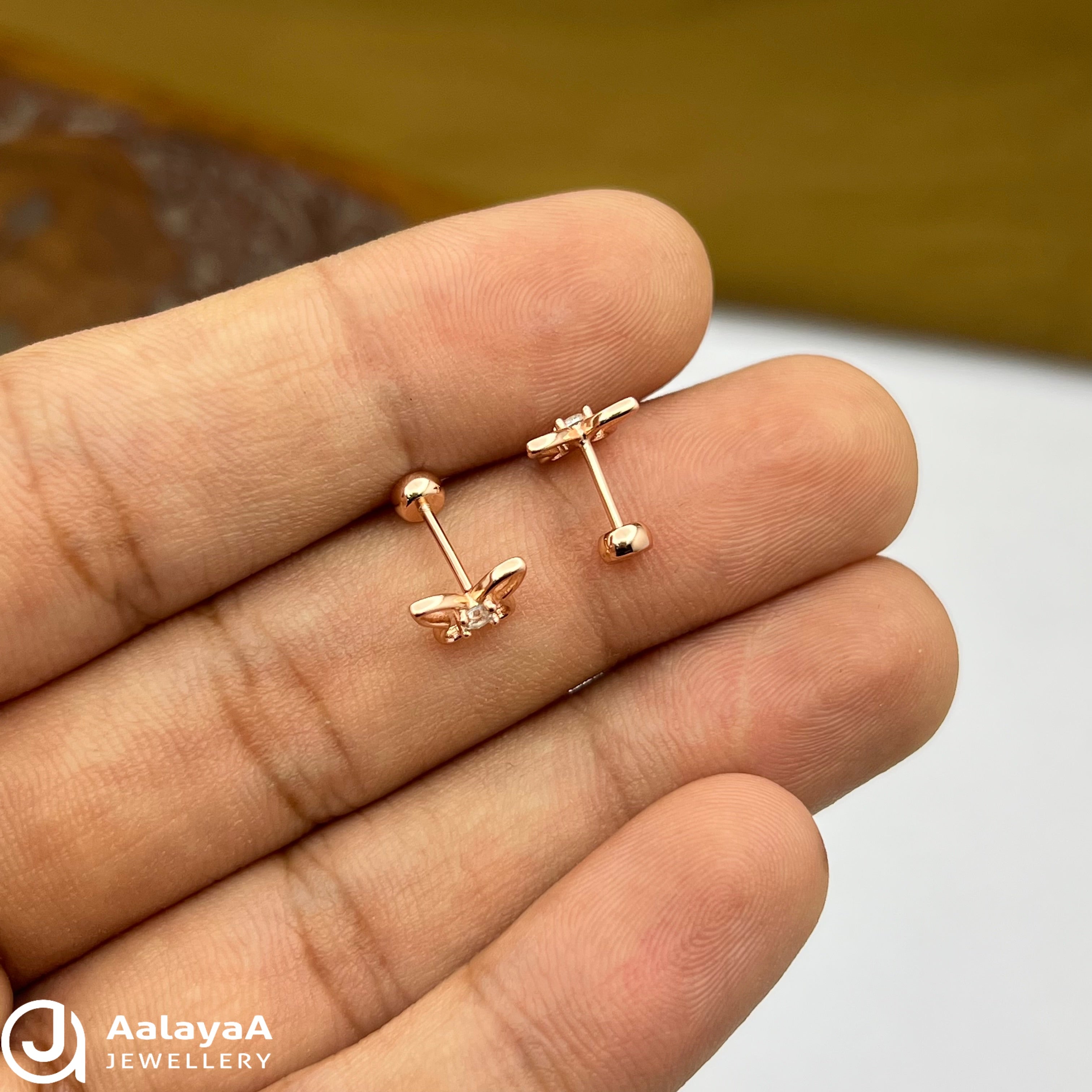 Silver RoseGold Diamond Wings Side Stud
