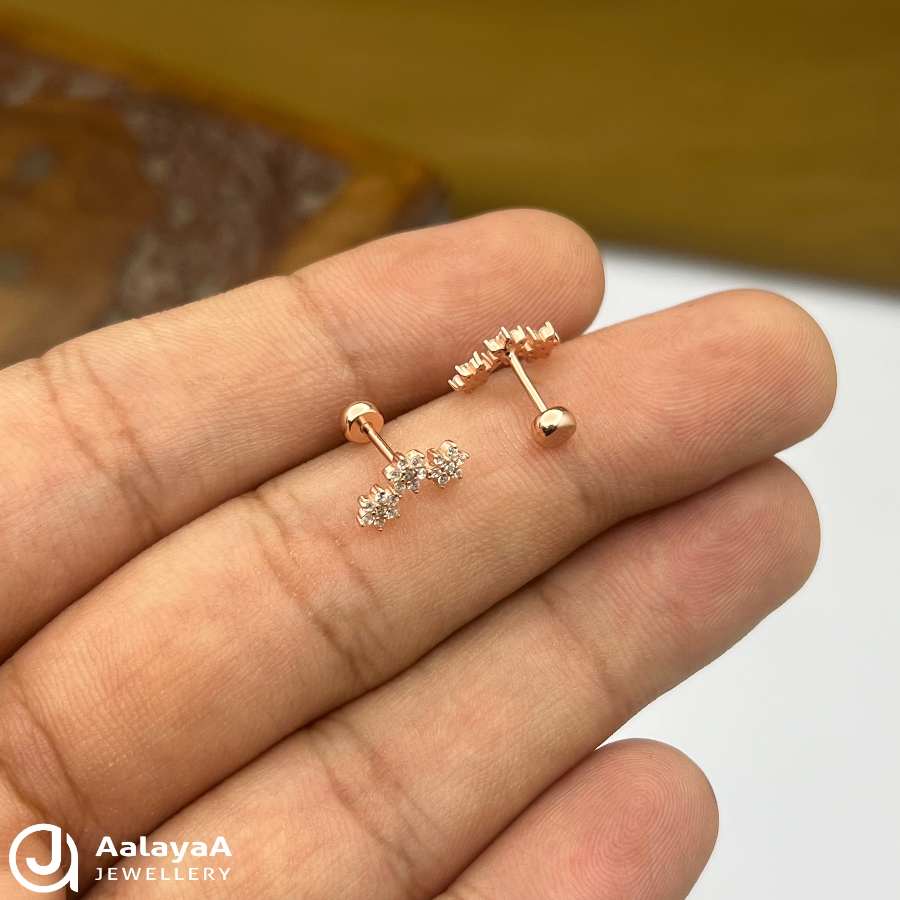 Silver RoseGold Trio Star Side Stud