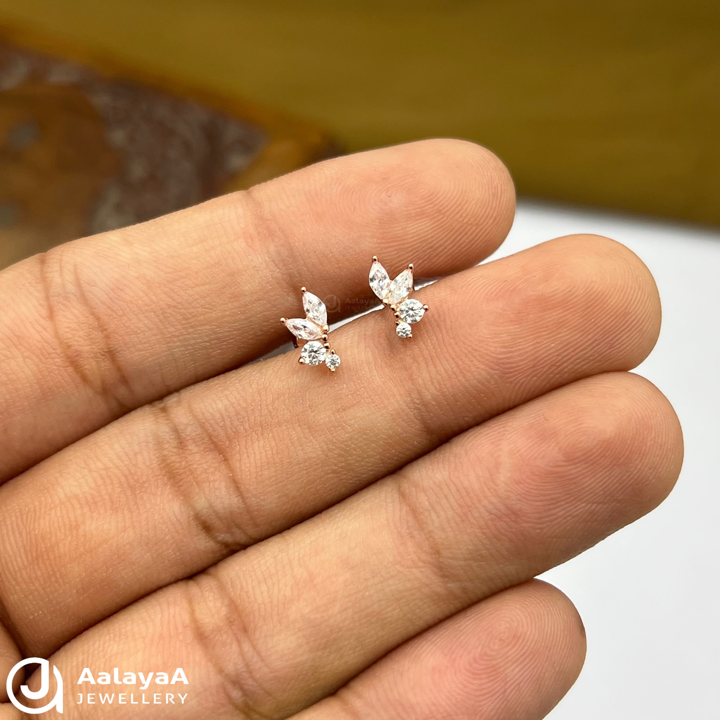 Silver RoseGold Celeste Leaf Side Studs