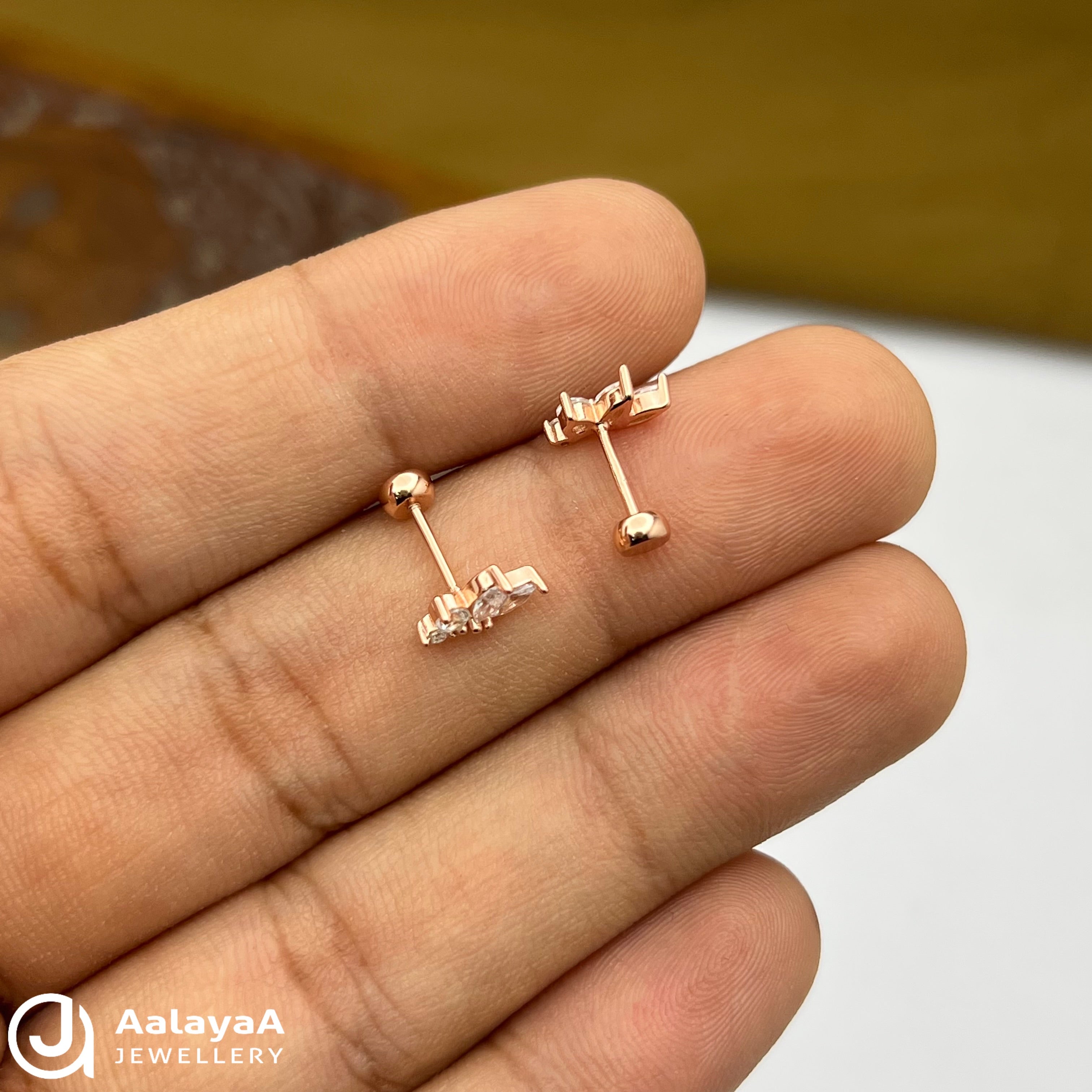 Silver RoseGold Celeste Leaf Side Studs