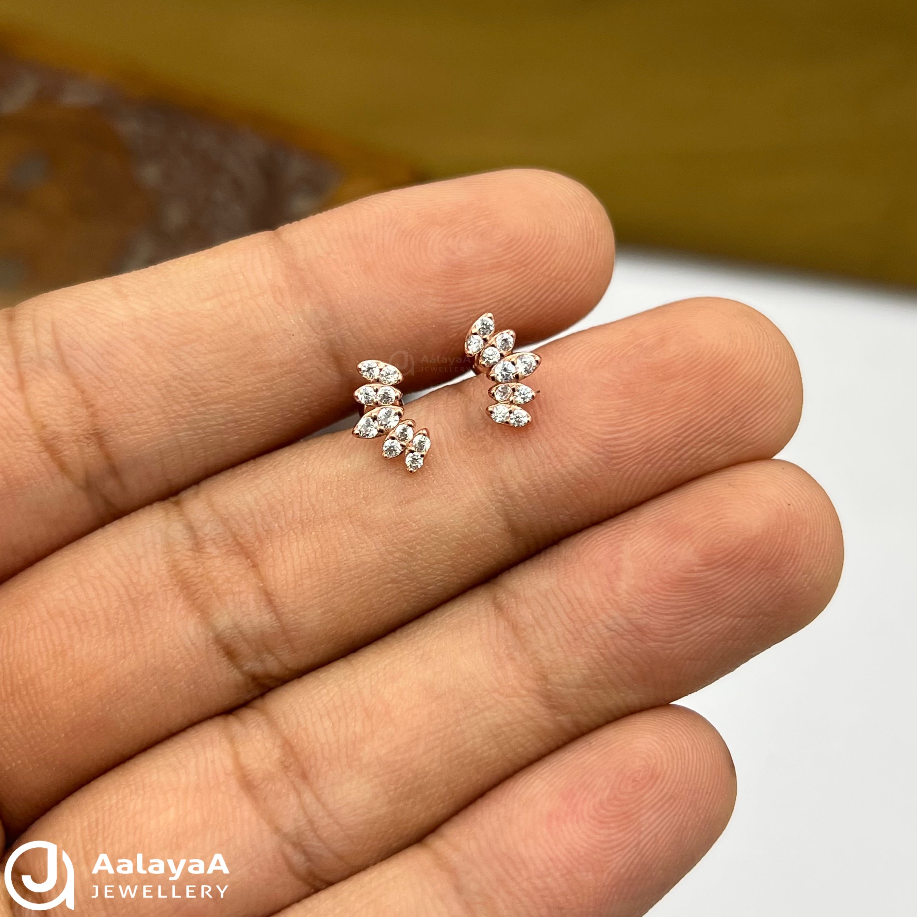 Silver RoseGold Feather Side Studs