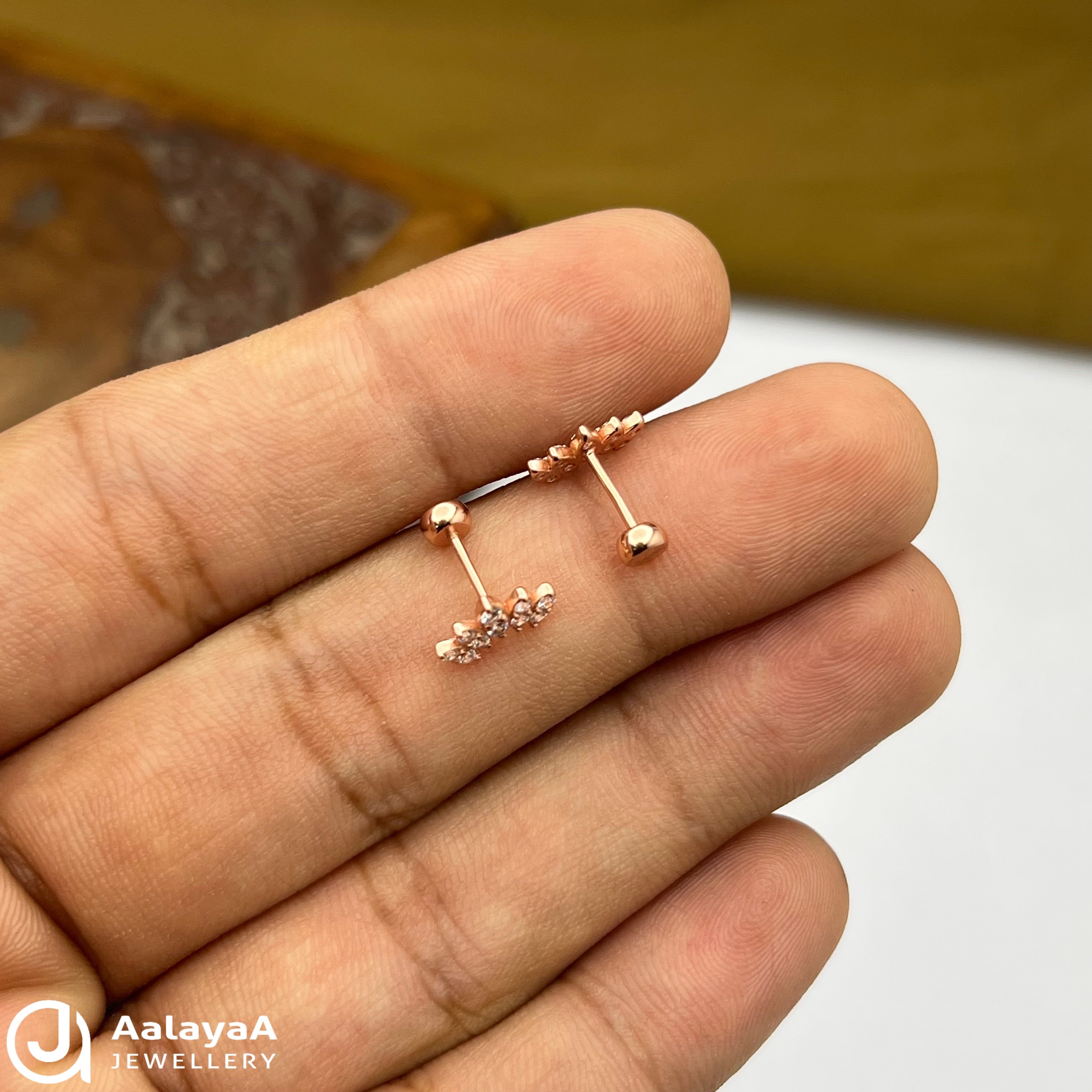 Silver RoseGold Feather Side Studs