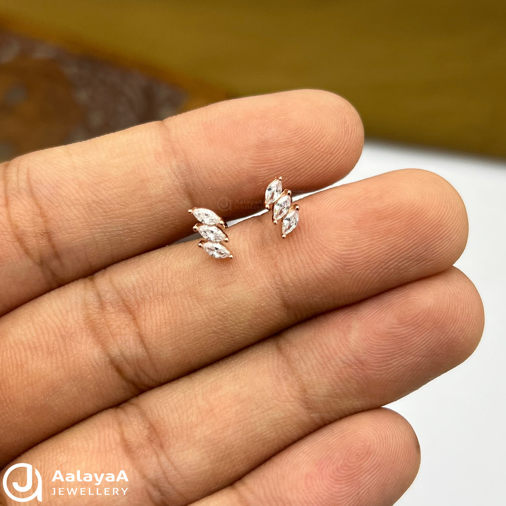 Silver RoseGold Tiny Fern Side Studs