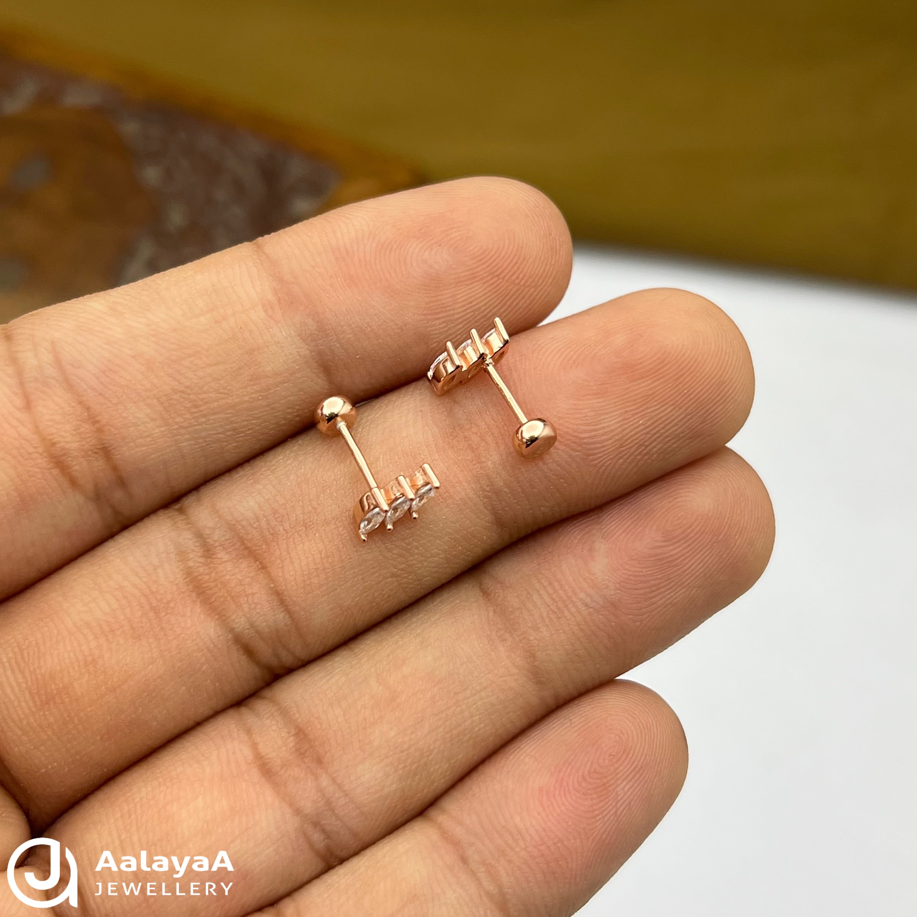 Silver RoseGold Tiny Fern Side Studs