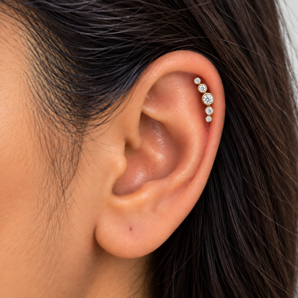 Silver RoseGold Bubbles Side Stud