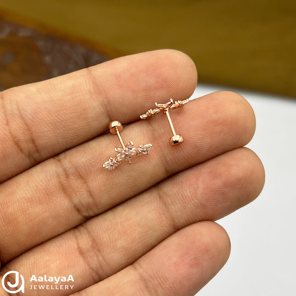 Silver RoseGold Blossom Trail Side Stud