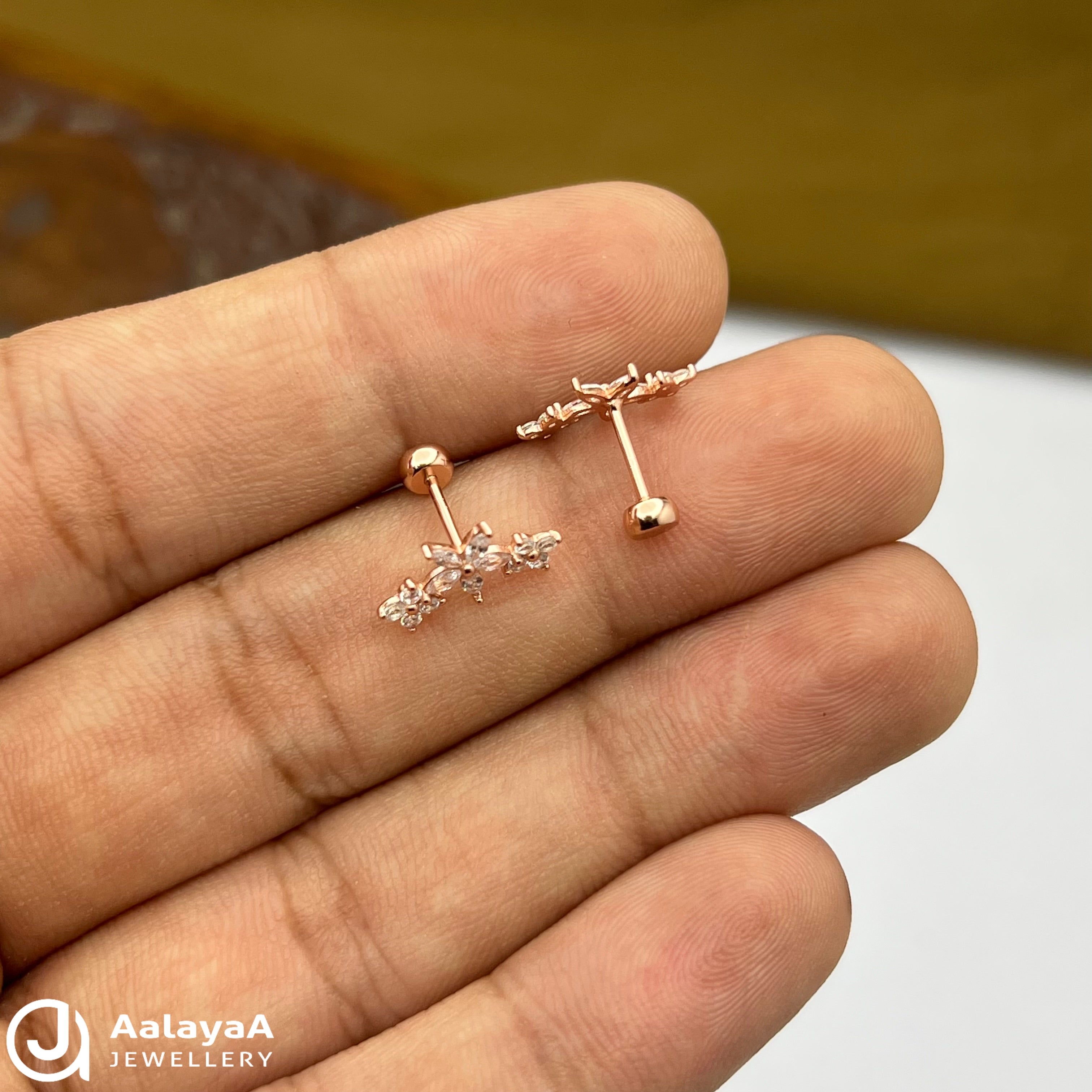 Silver RoseGold Blossom Trail Side Stud