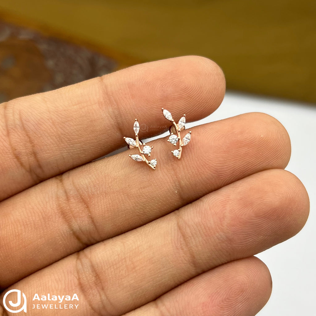 Siver RoseGold Twinkle Leaf Side Studs