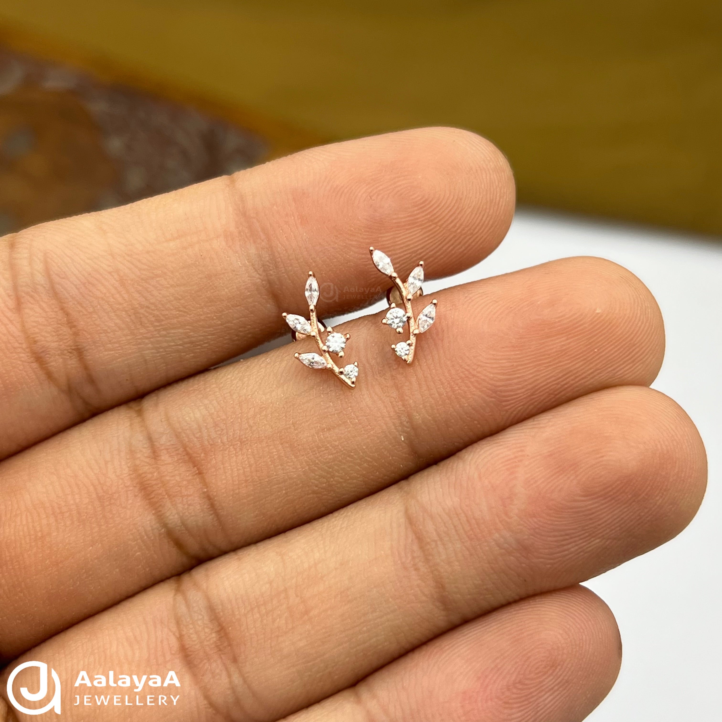 Siver RoseGold Twinkle Leaf Side Studs